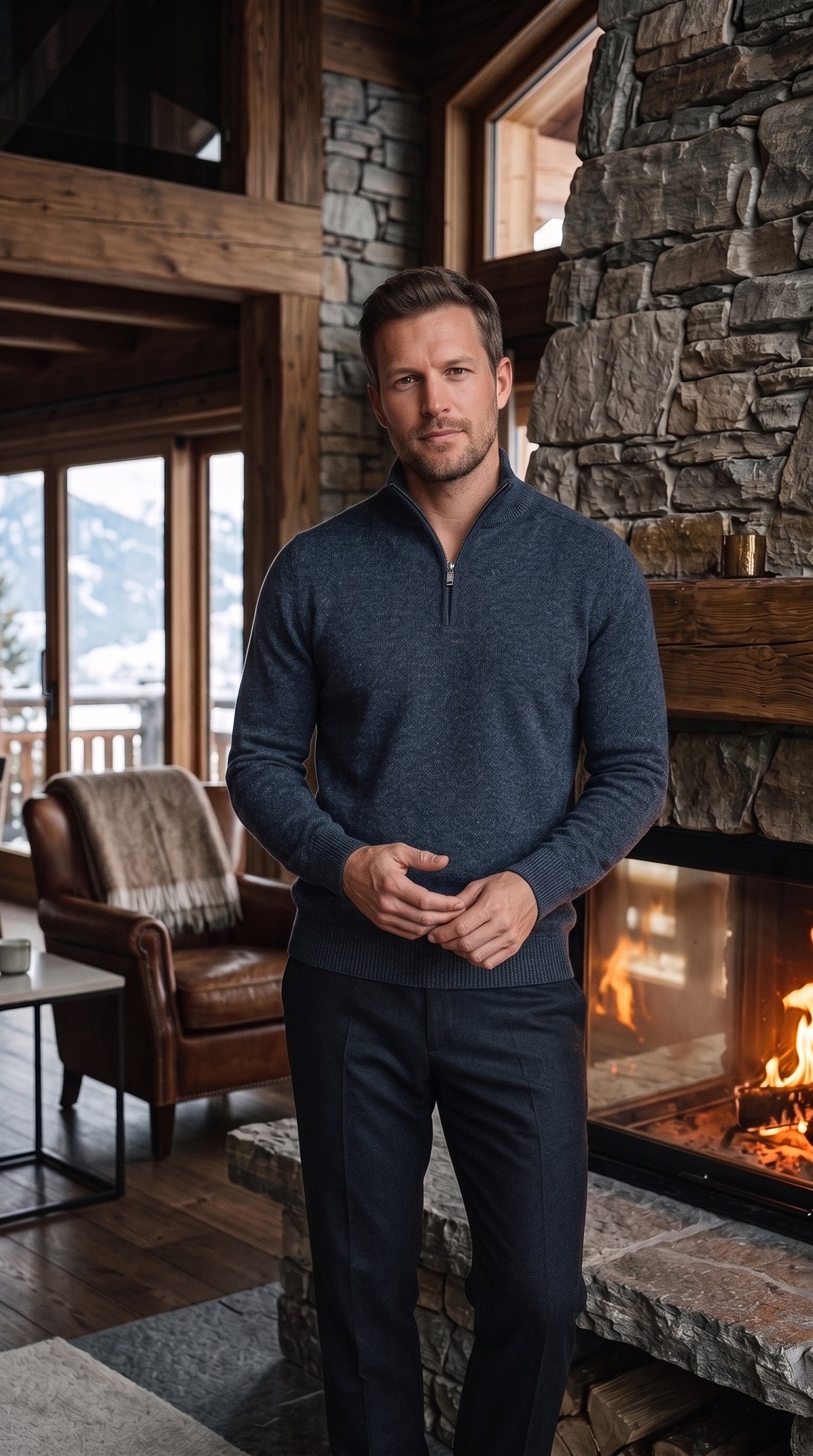 The Essence Cotton Half-Zip Sweater (Blue-Black)