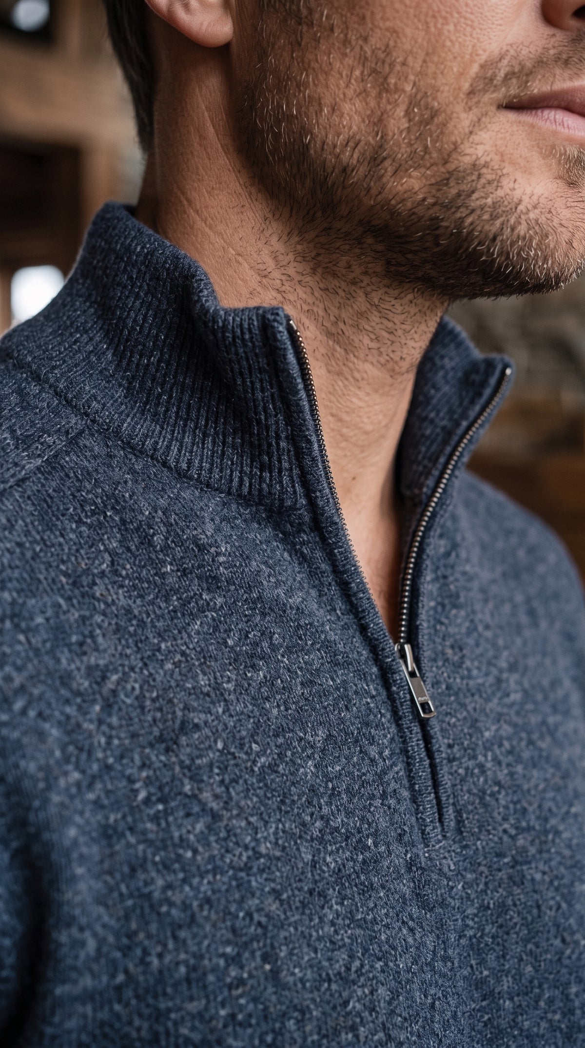 The Essence Cotton Half-Zip Sweater (Blue-Black)