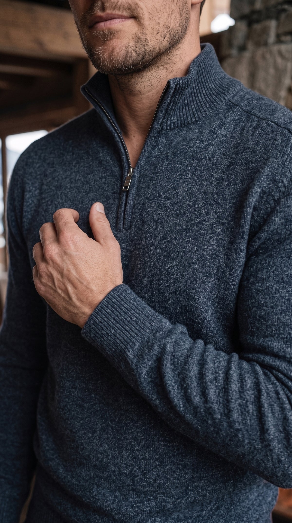 The Essence Cotton Half-Zip Sweater (Blue-Black)