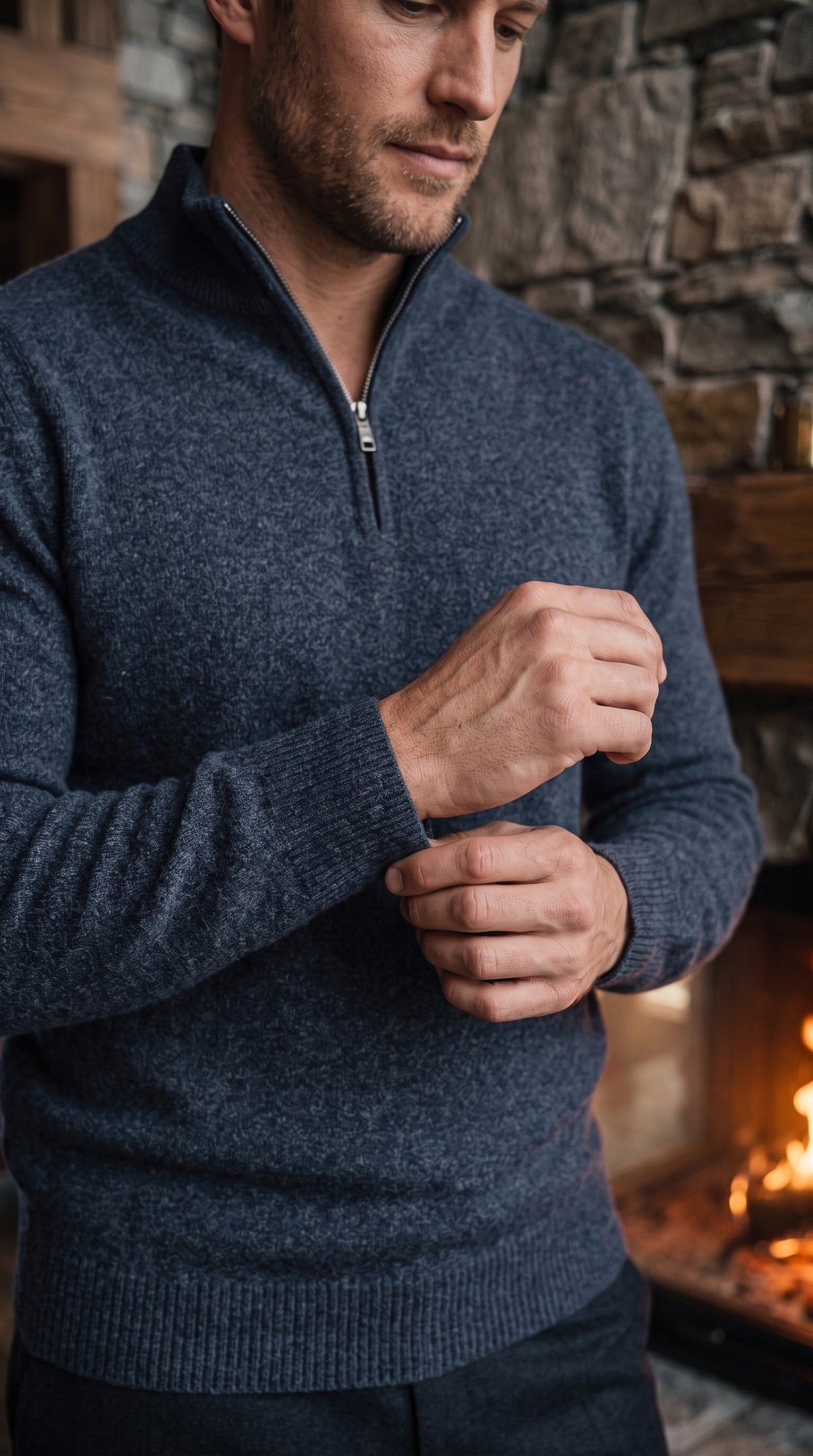 The Essence Cotton Half-Zip Sweater (Blue-Black)