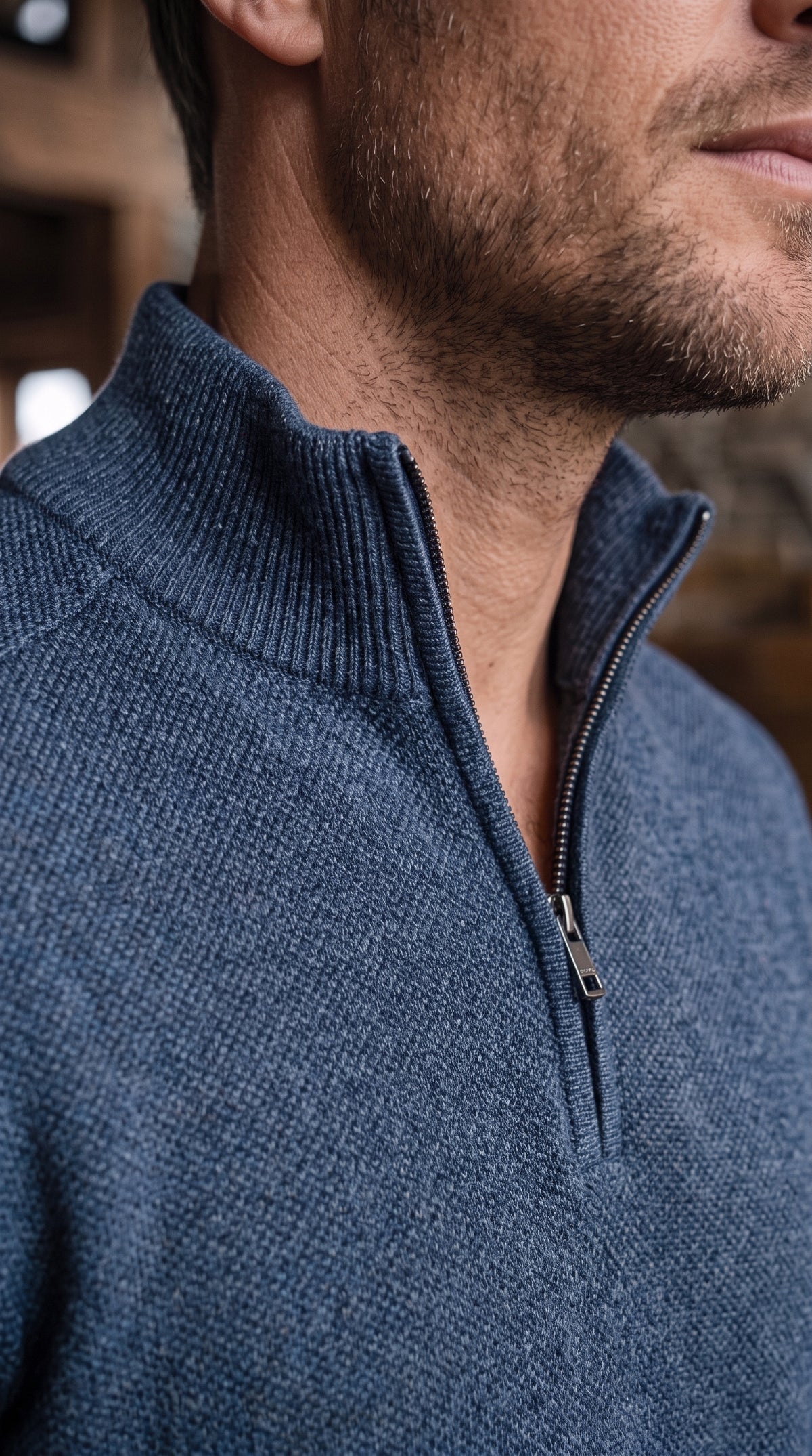 The Essence Cotton Half-Zip Sweater (Blue)