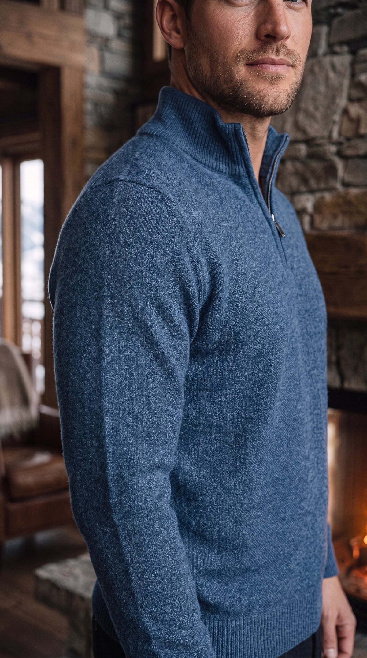 The Essence Cotton Half-Zip Sweater (Blue)