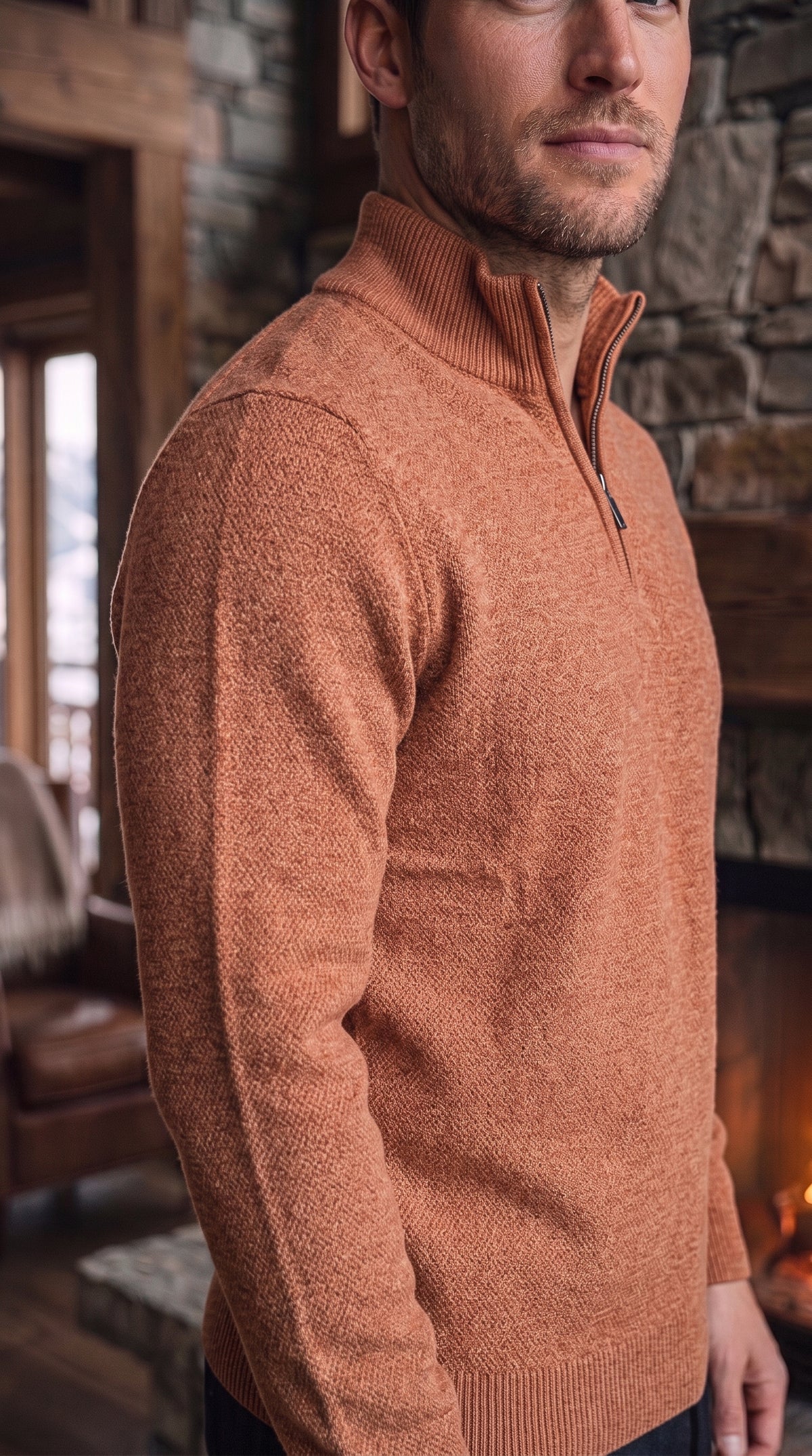 The Essence Cotton Half-Zip Sweater (Brown)