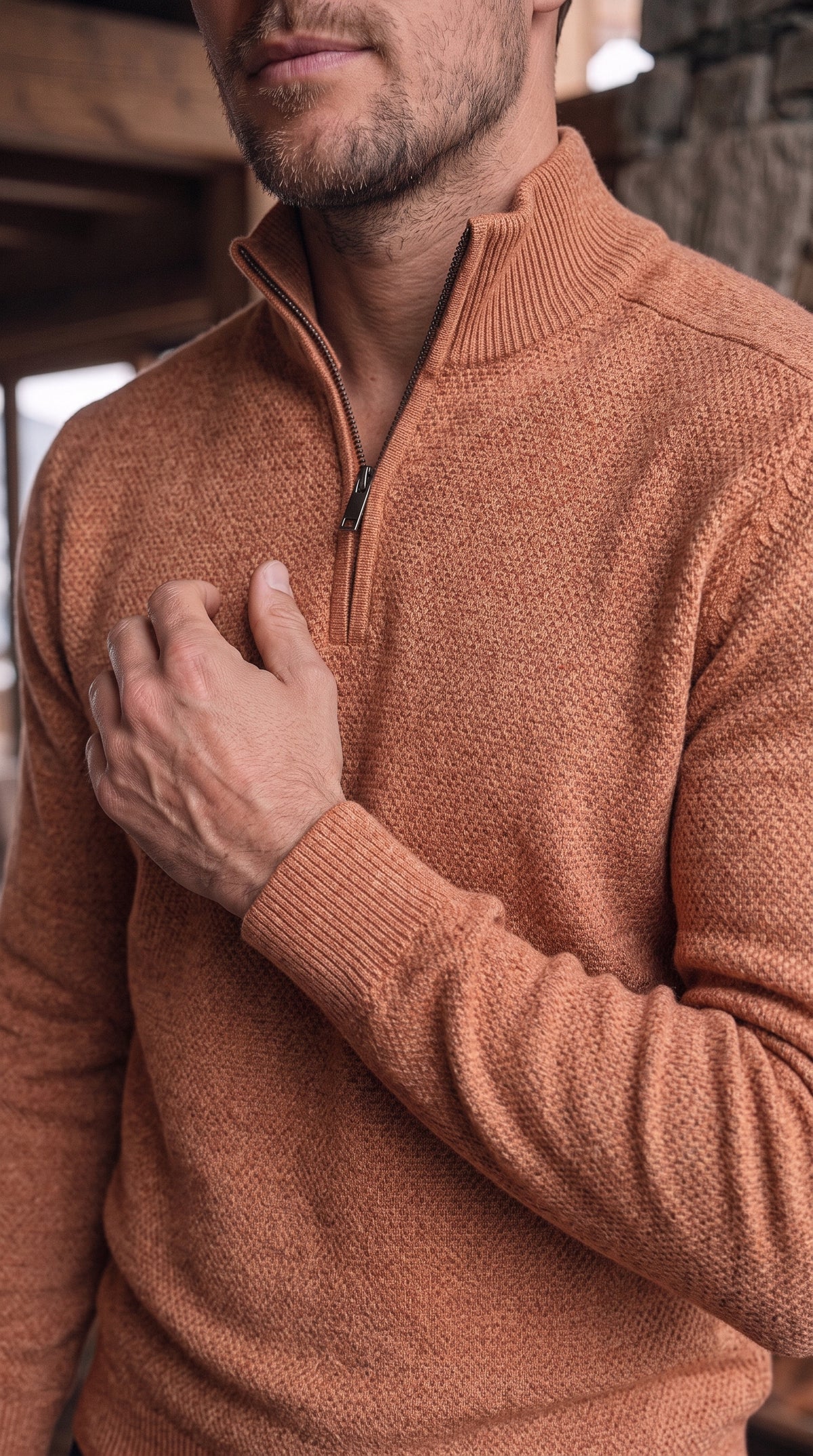 The Essence Cotton Half-Zip Sweater (Brown)