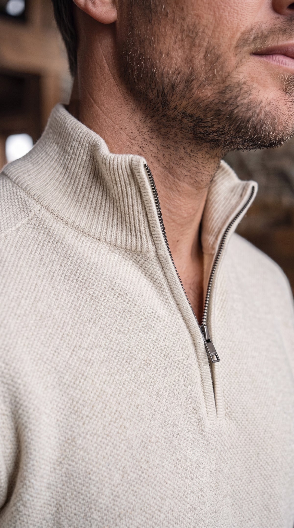 The Essence Cotton Half-Zip Sweater (White Wash)