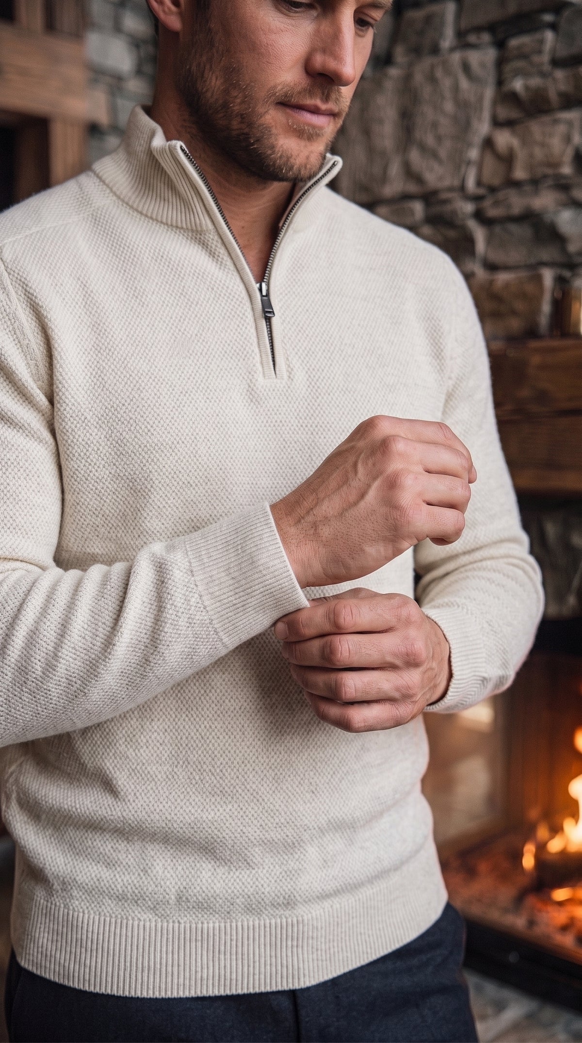 The Essence Cotton Half-Zip Sweater (White Wash)