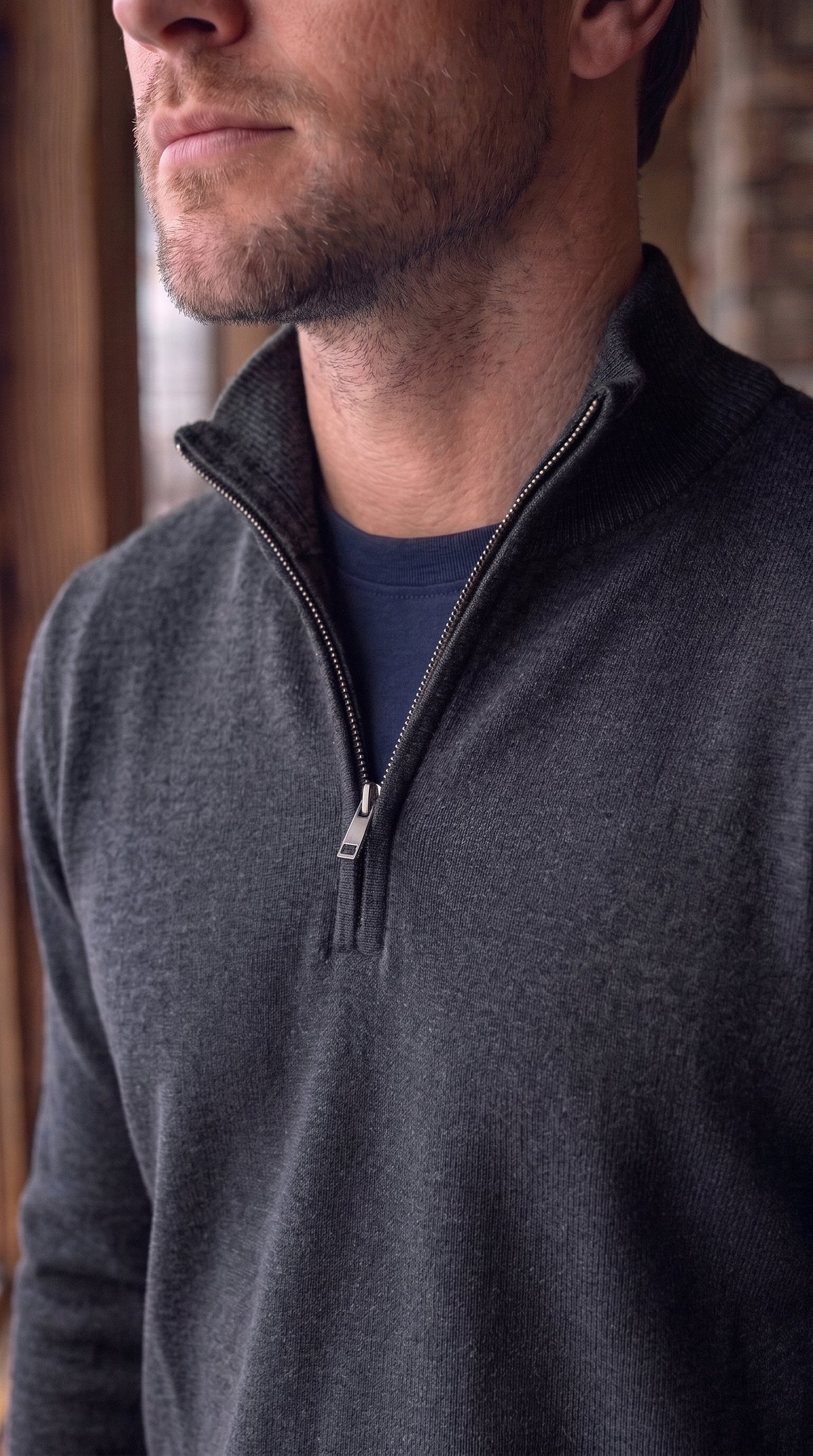 The Essence Cotton Sweater with Half Zip (Monochrome)