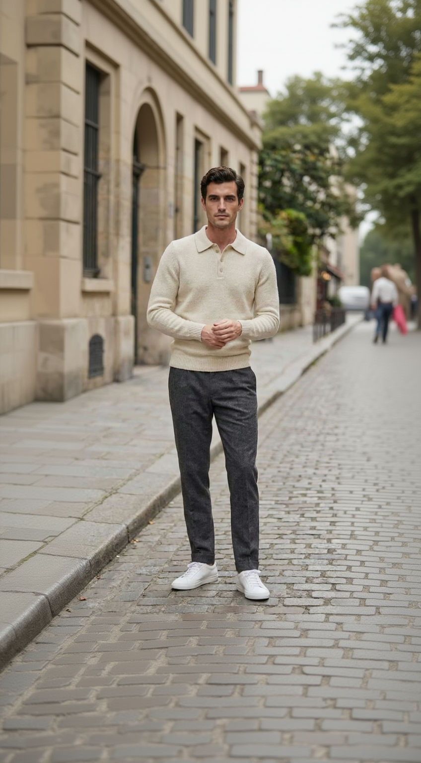 Beige boiled wool polo