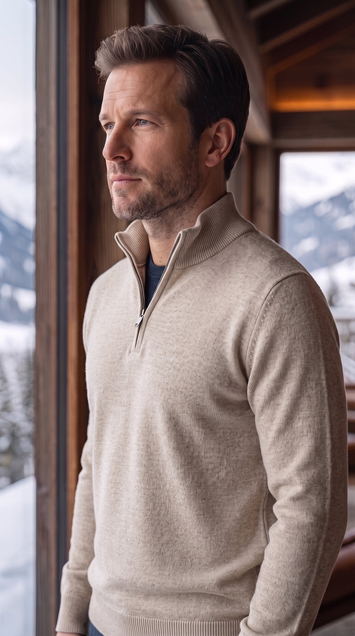 The Essence Cotton Sweater with Half Zip (White Wash)