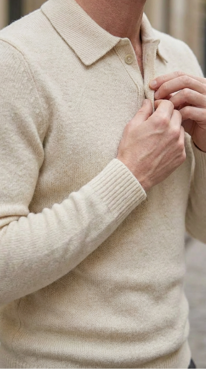 Beige boiled wool polo