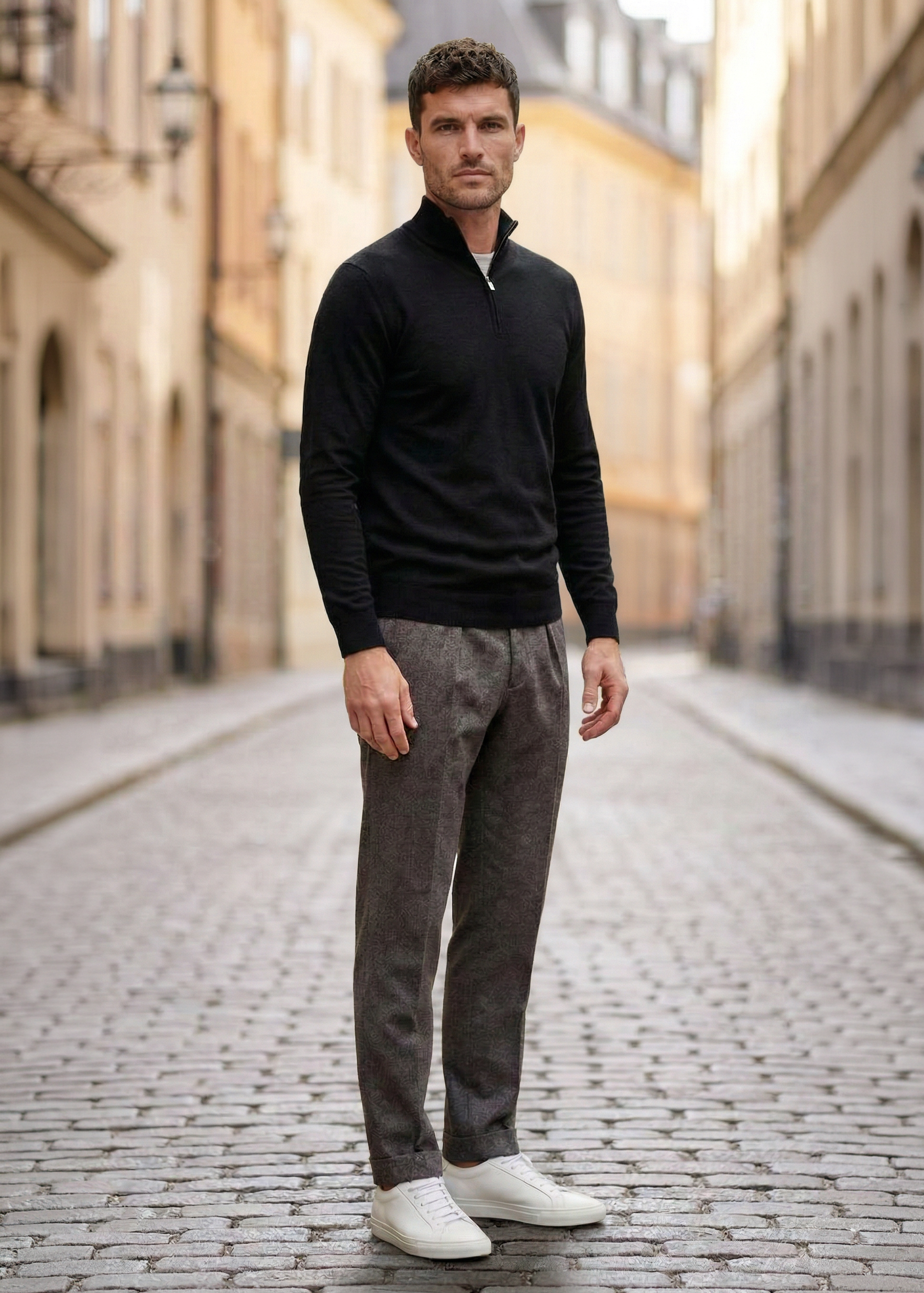 Zwarte merino halve rits