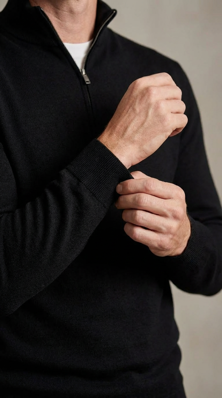 Zwarte merino halve rits