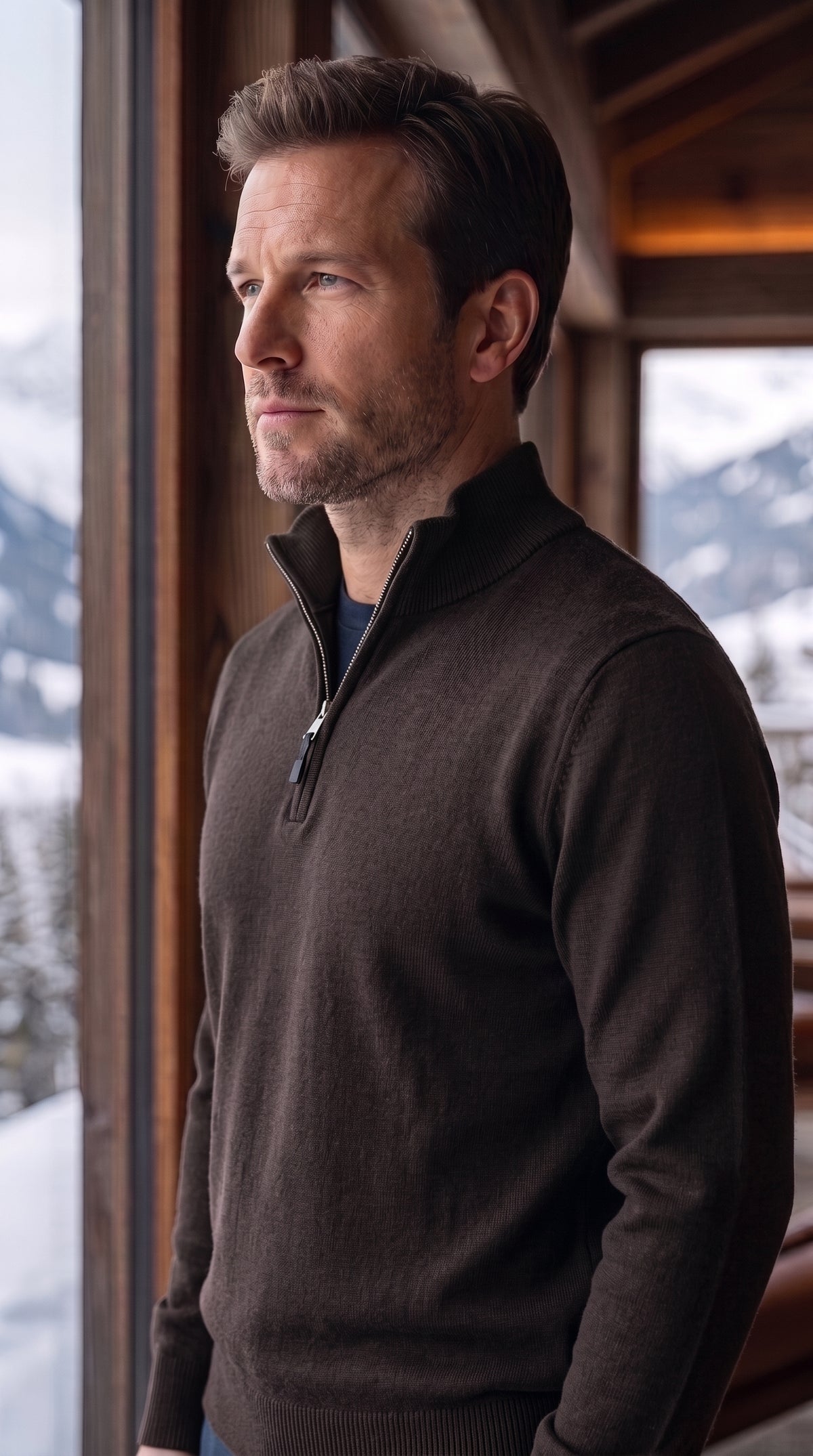 The Essence Cotton Sweater with Half Zip (Browns)
