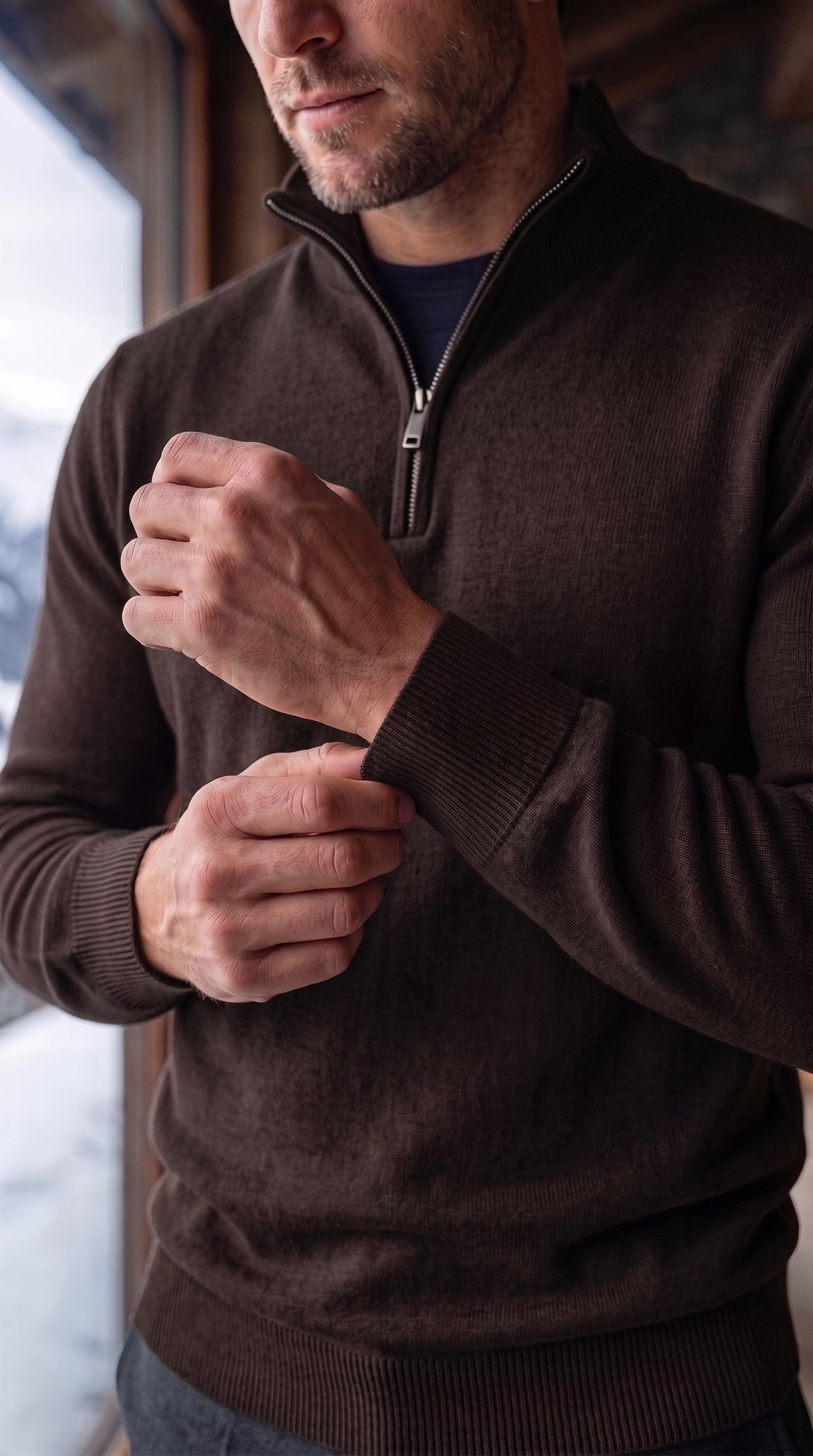 The Essence Cotton Sweater with Half Zip (Browns)