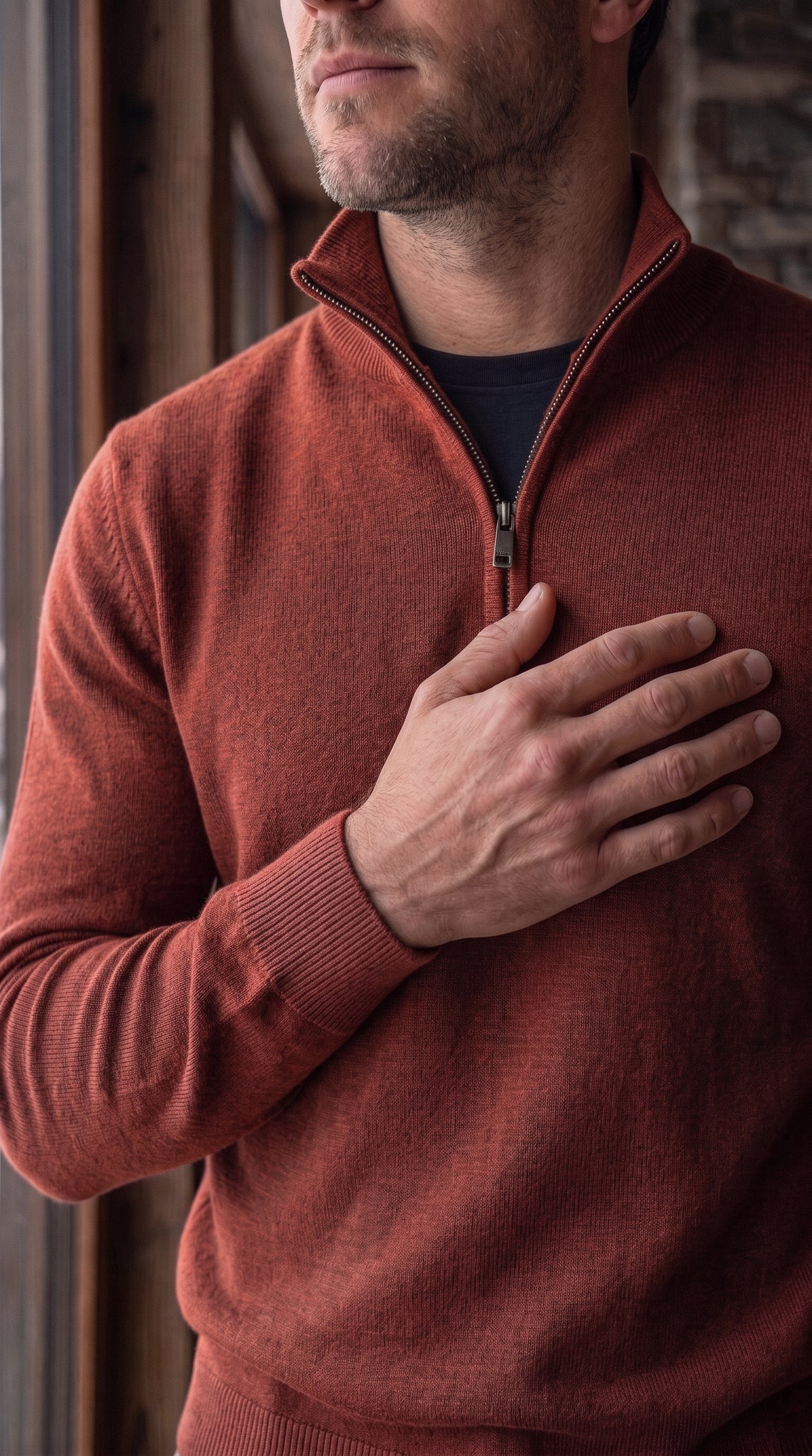 The Essence Cotton Sweater with Half Zip (Browns)