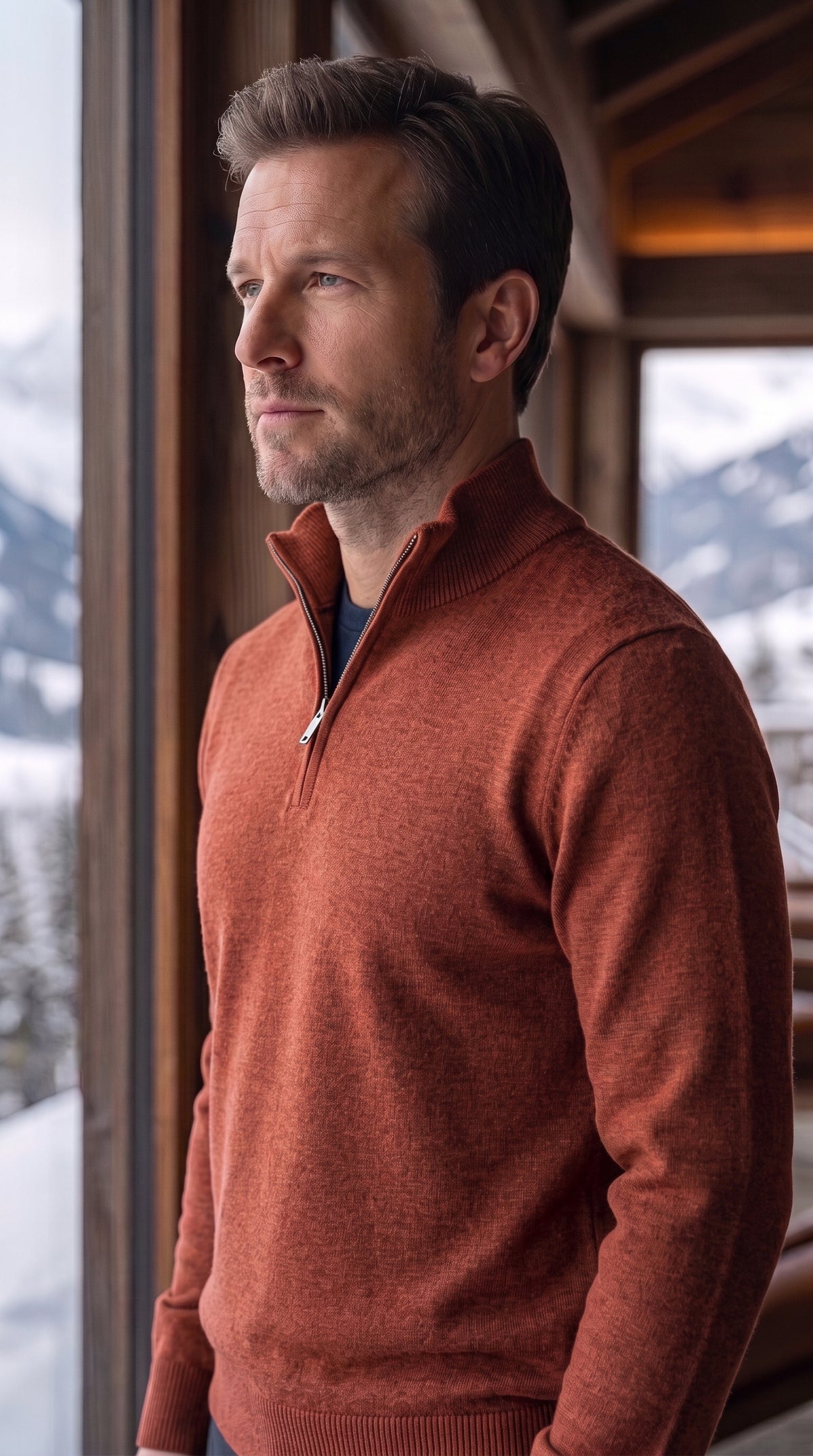 The Essence Cotton Sweater with Half Zip (Browns)