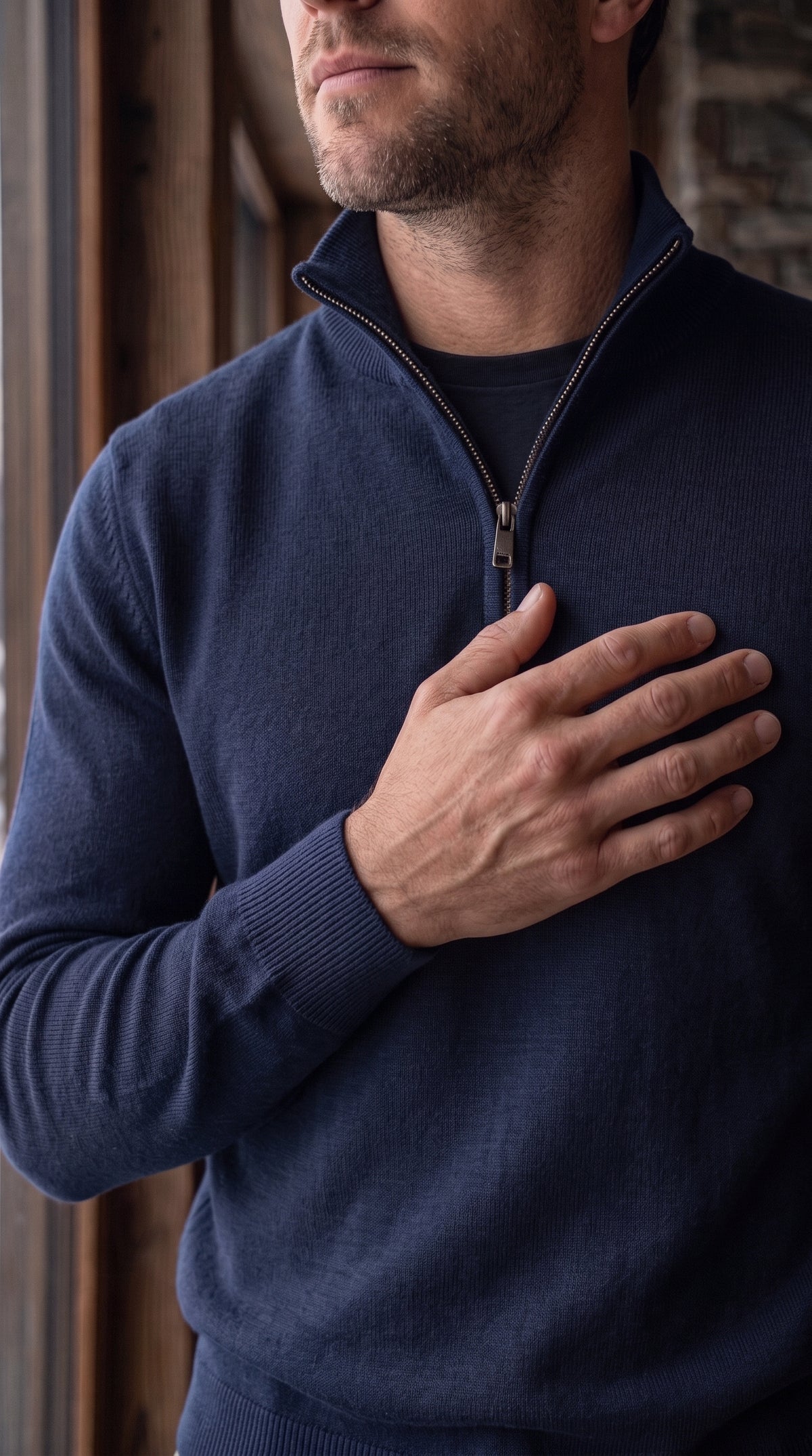 The Essence Cotton Sweater with Half Zip (Blue Colors)