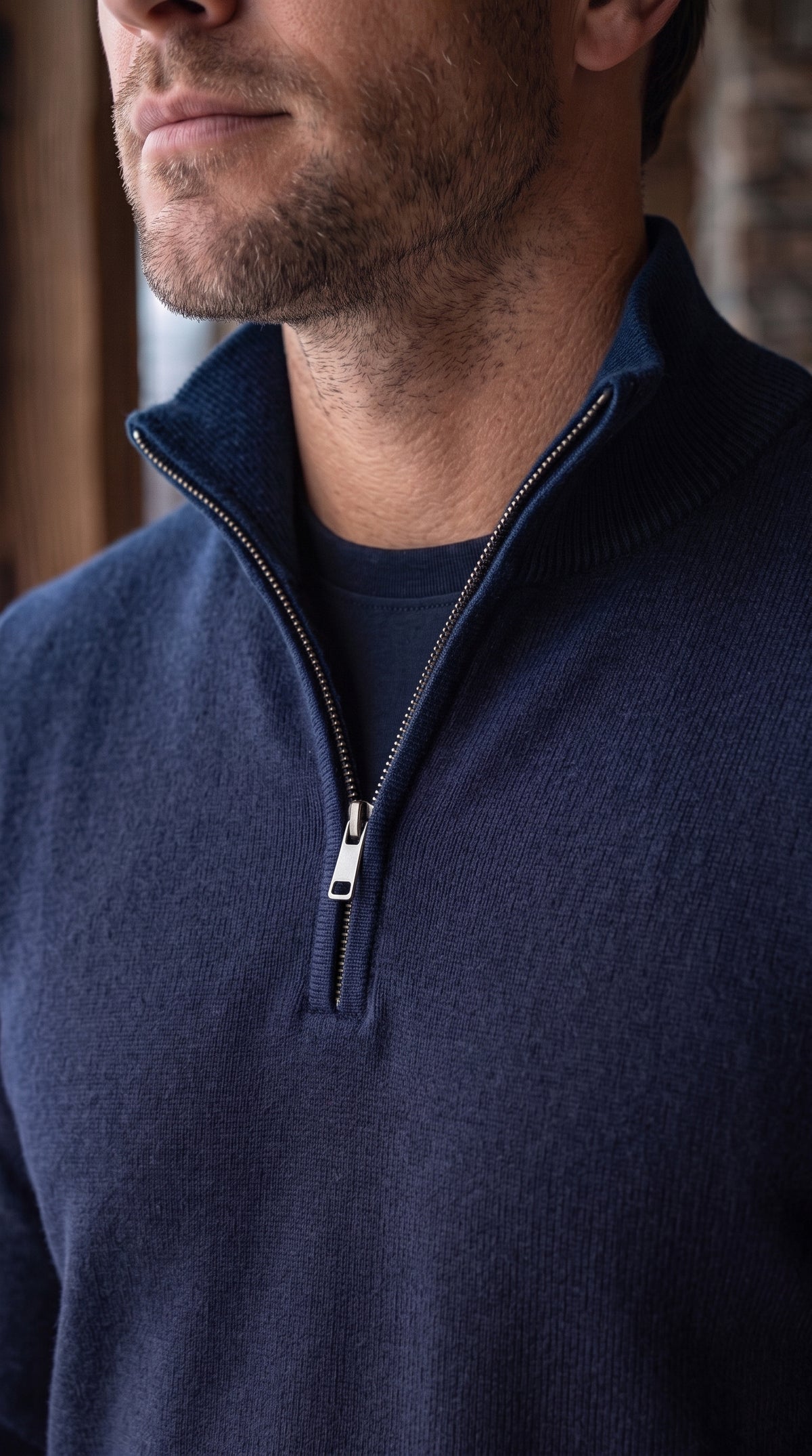 The Essence Cotton Sweater with Half Zip (Blue Colors)