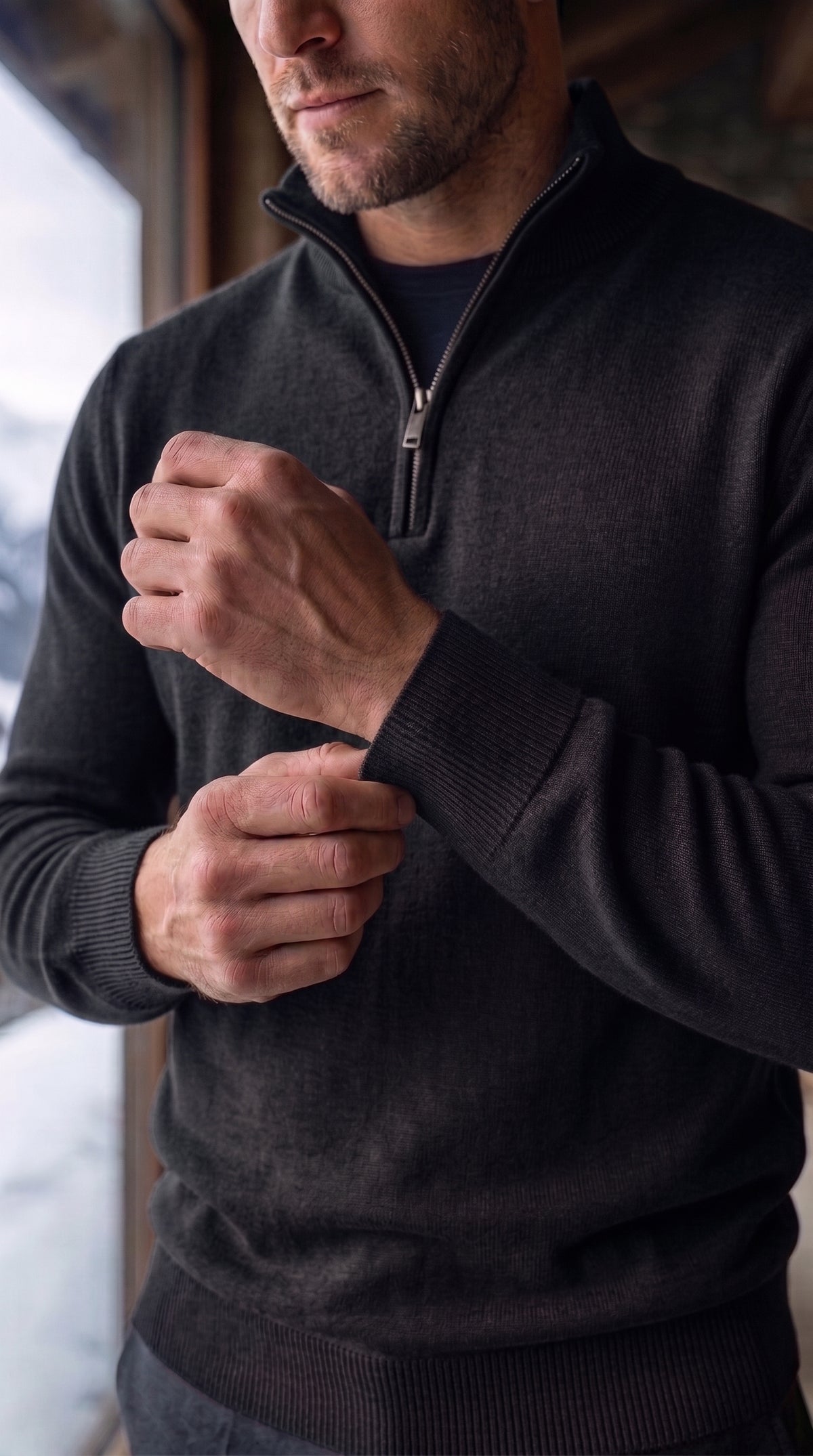 The Essence Cotton Sweater with Half Zip (Monochrome)