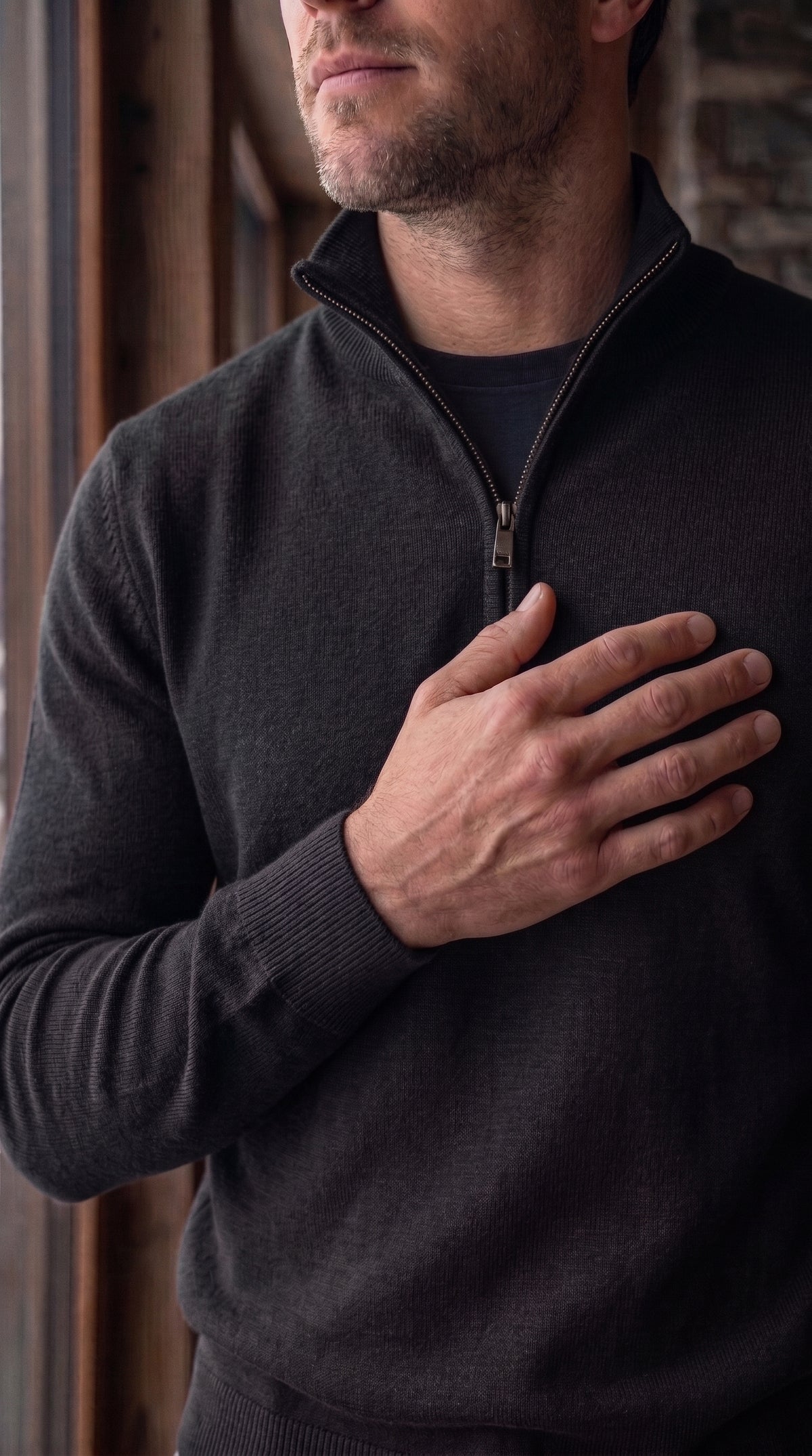 The Essence Cotton Sweater with Half Zip (Monochrome)