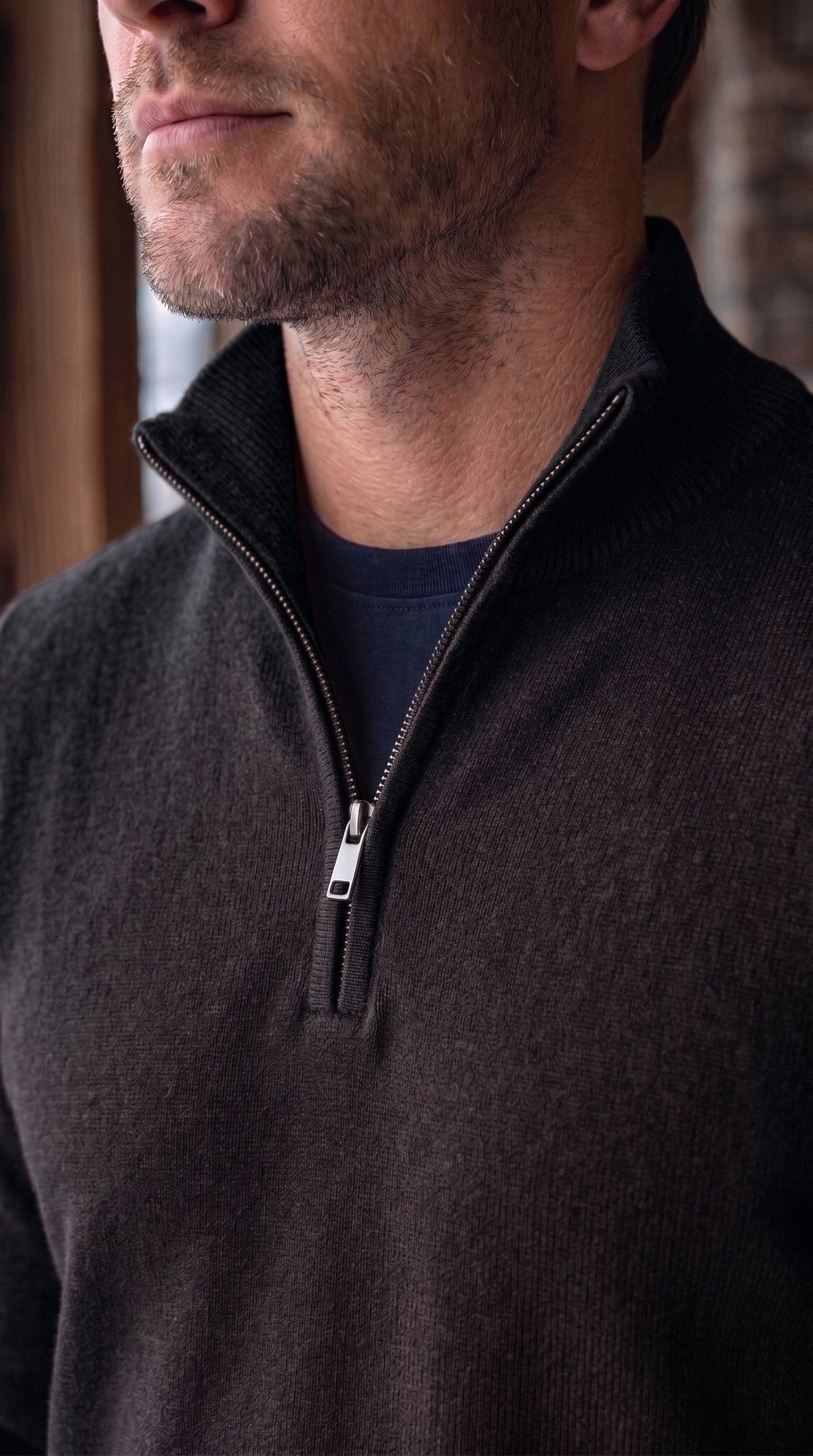 The Essence Cotton Sweater with Half Zip (Monochrome)