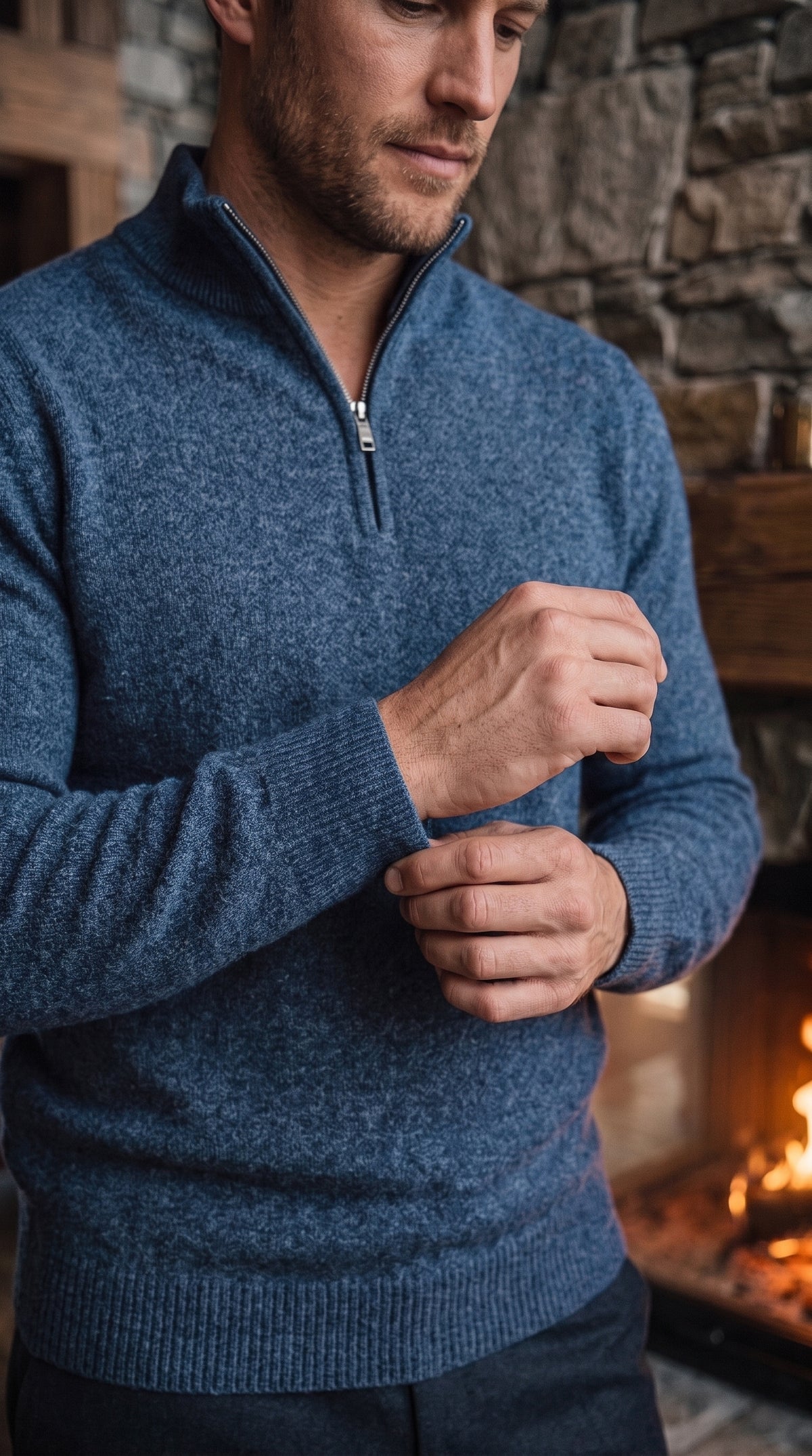 The Essence Cotton Half-Zip Sweater (Blue)