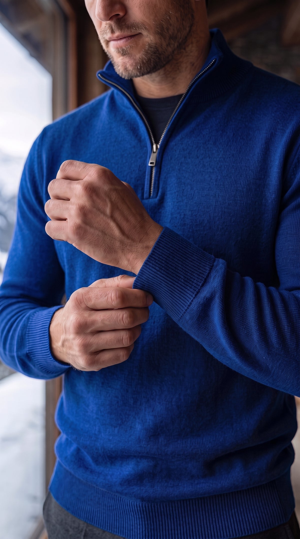 The Essence Cotton Sweater with Half Zip (Blue Colors)