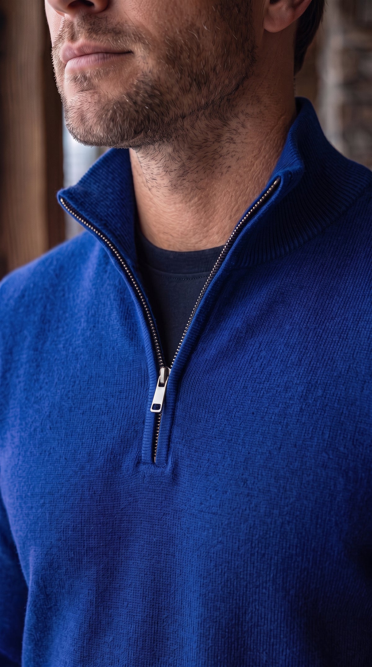 The Essence Cotton Sweater with Half Zip (Blue Colors)