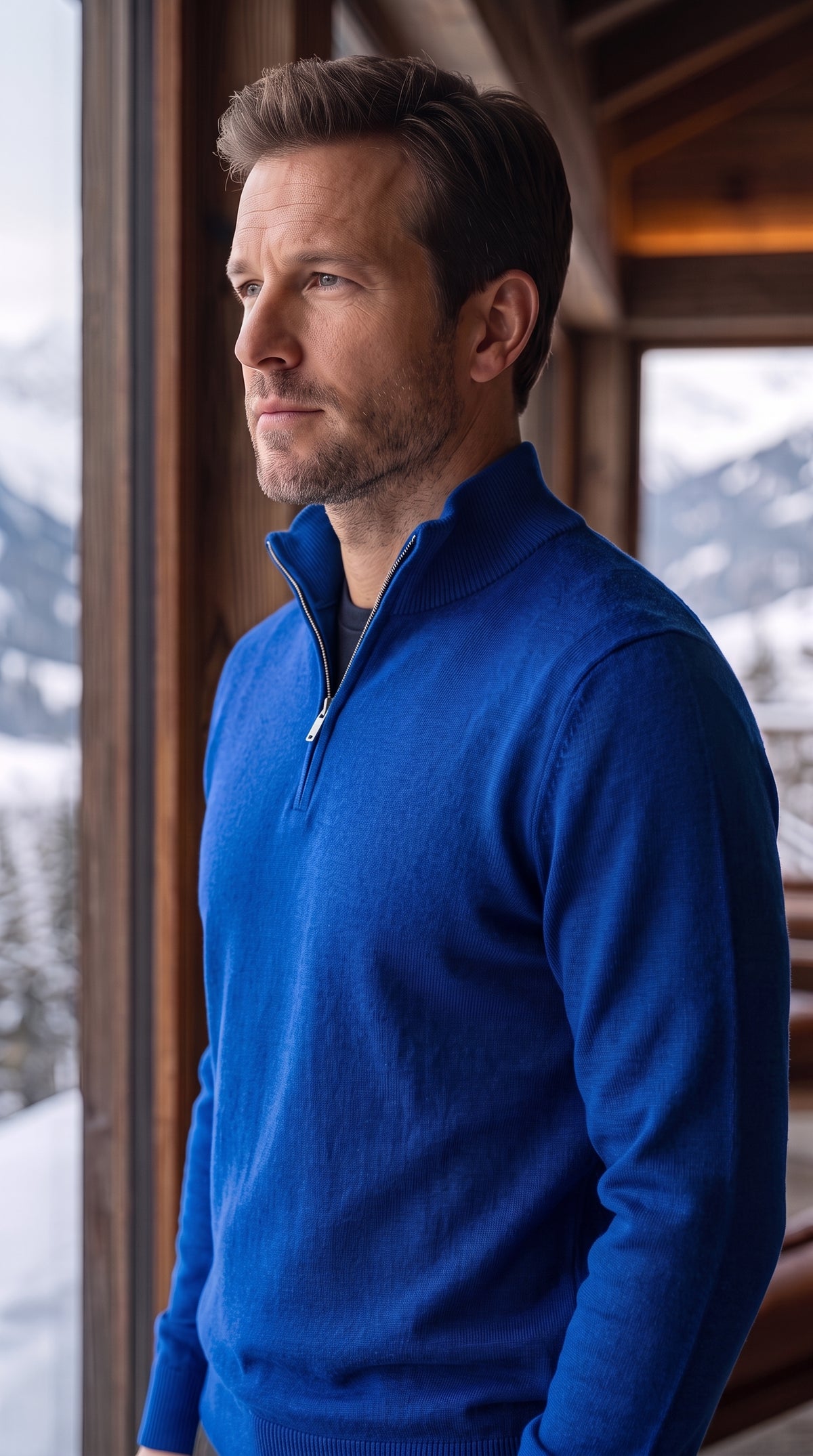 The Essence Cotton Sweater with Half Zip (Blue Colors)
