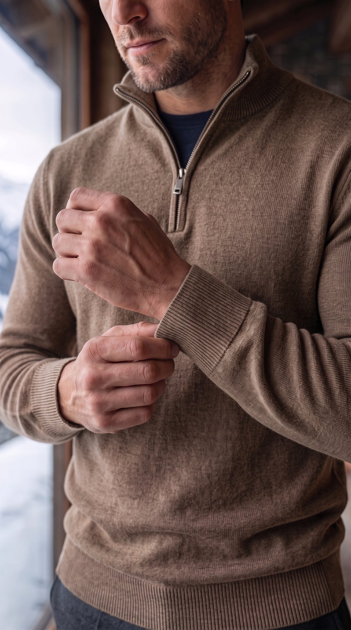 The Essence Cotton Sweater with Half Zip (Browns)