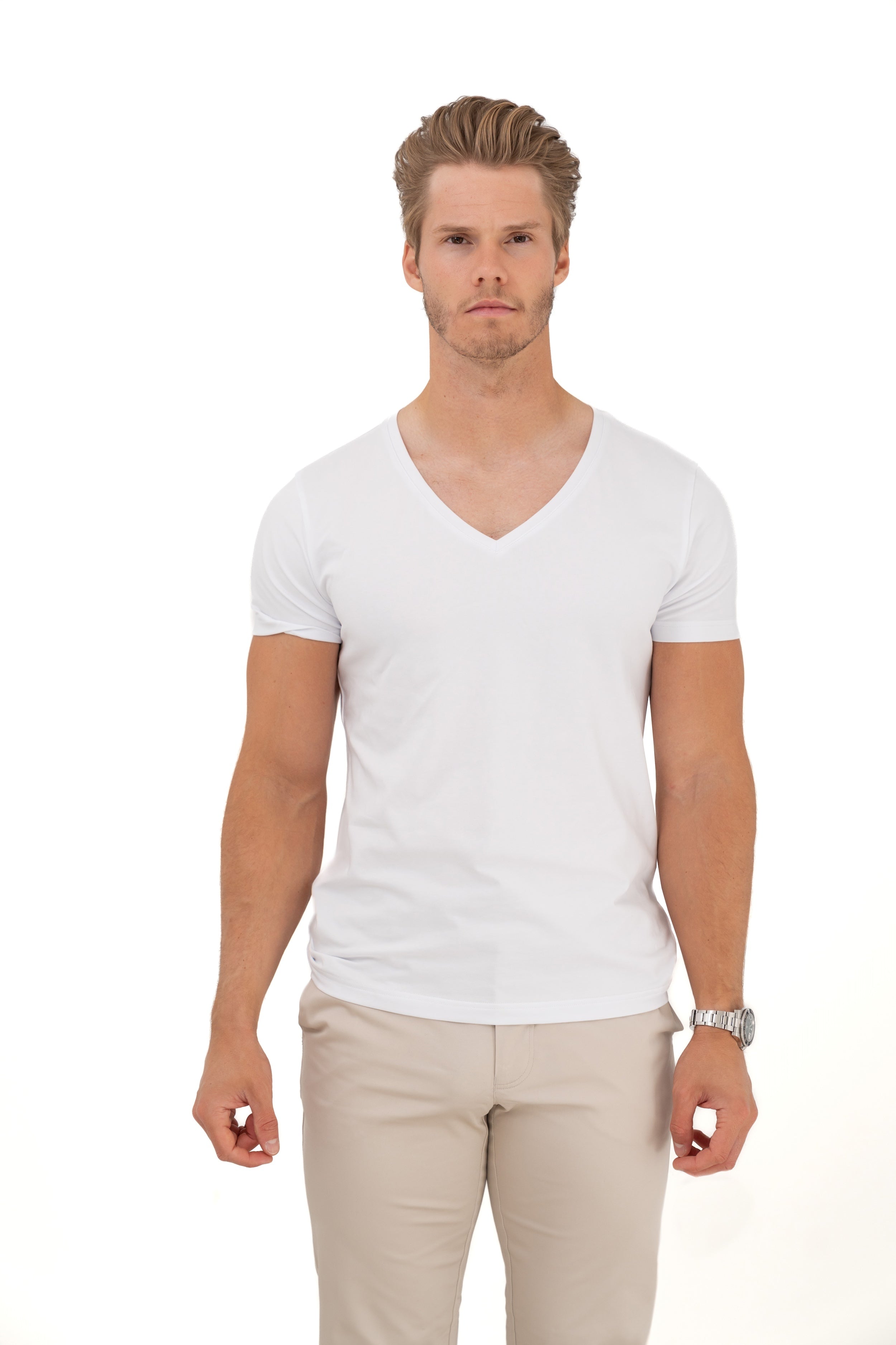 Wit Onder T-shirt V-hals Slim Fit
