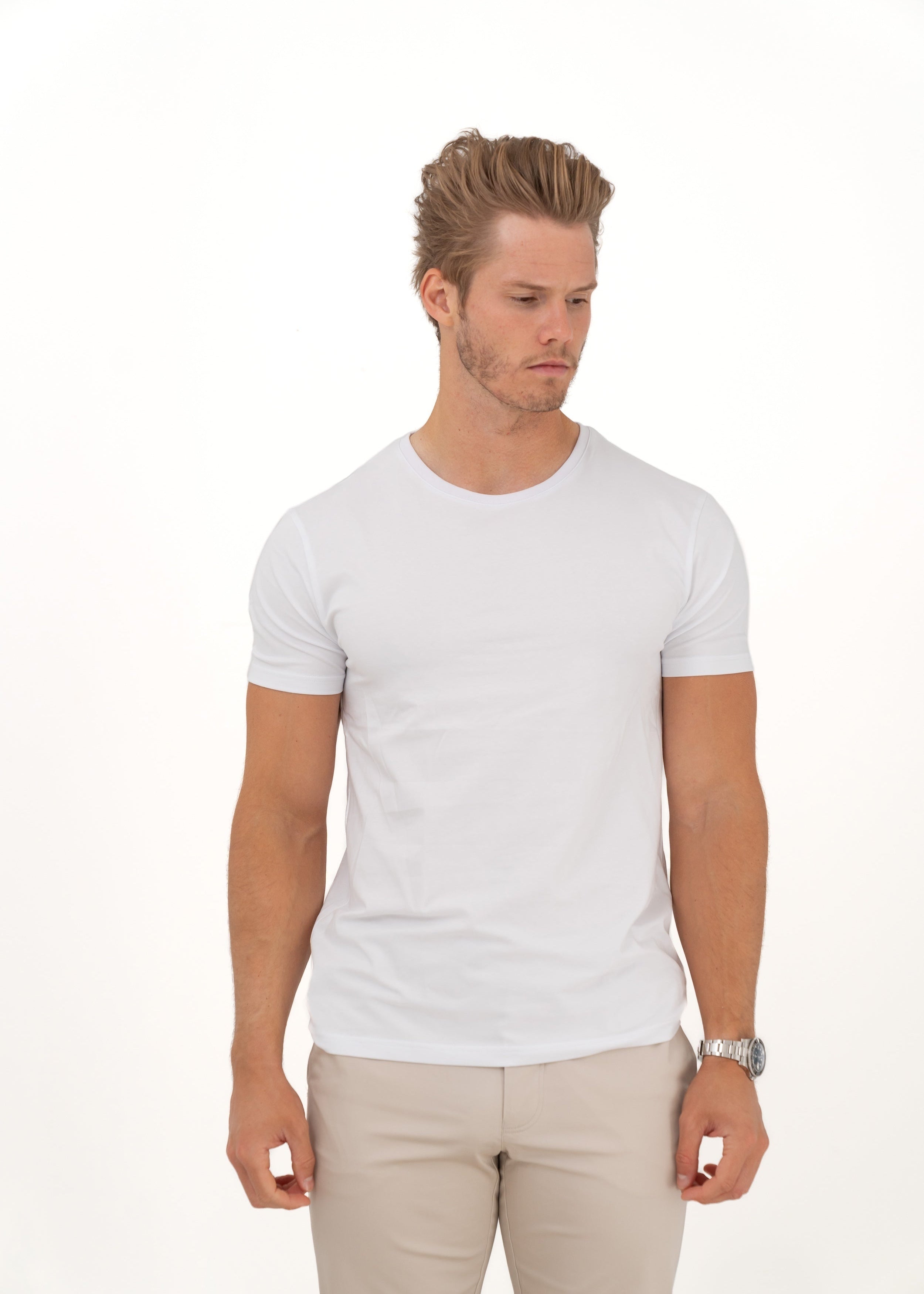 Wit onder T-shirt R-hals Slim Fit