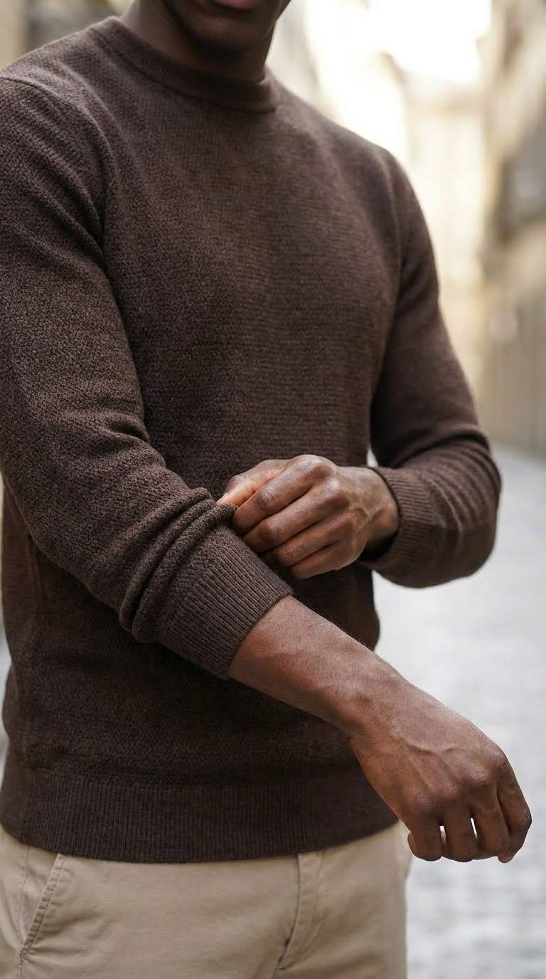 Dark brown structured crewneck