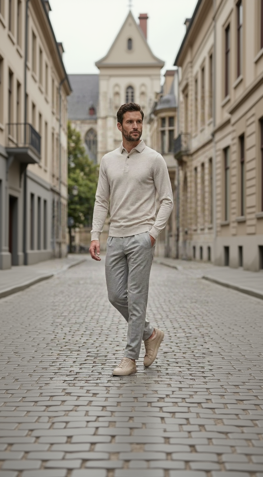 Beige luxury basic one piece polo