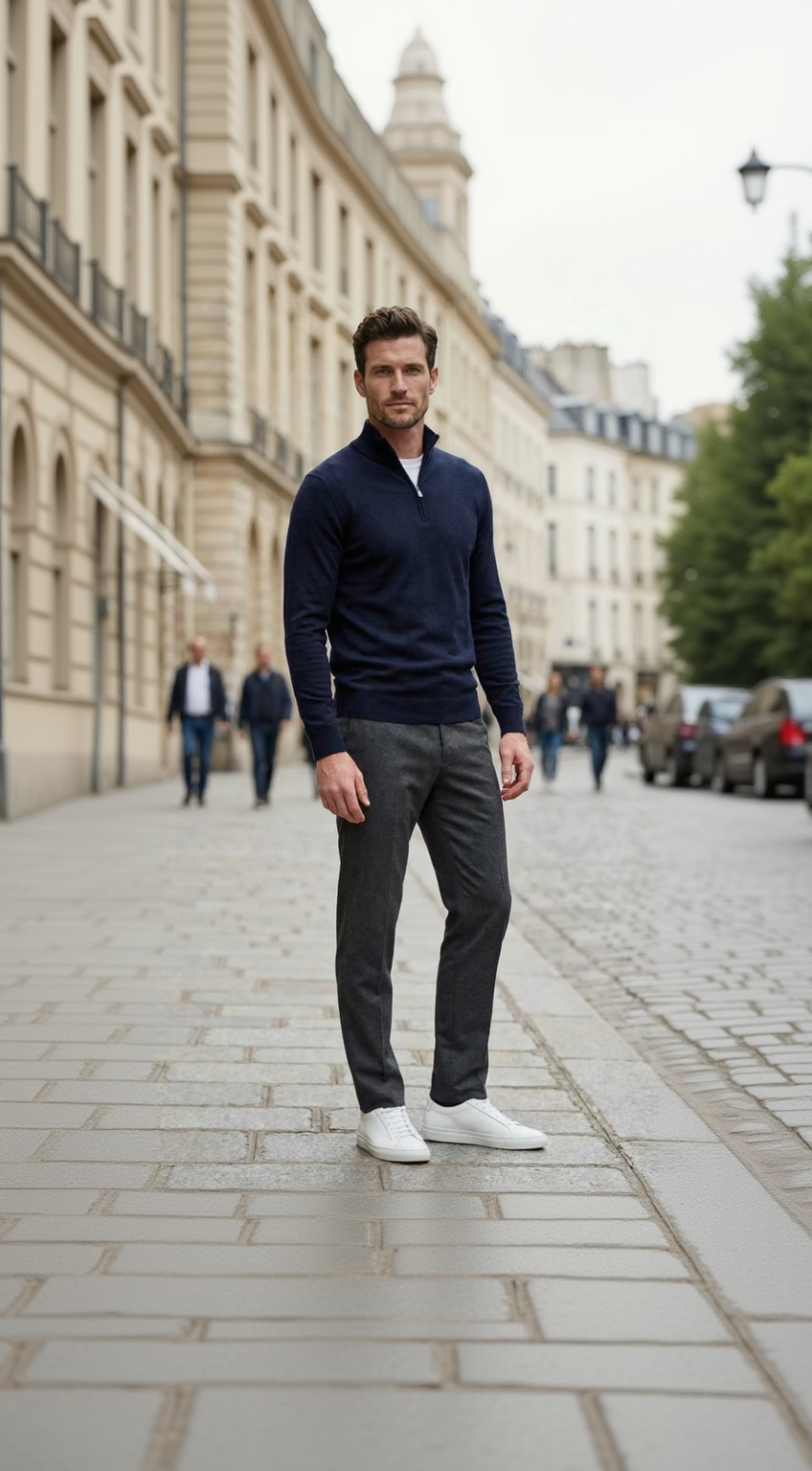 Navy Merino Half Zip