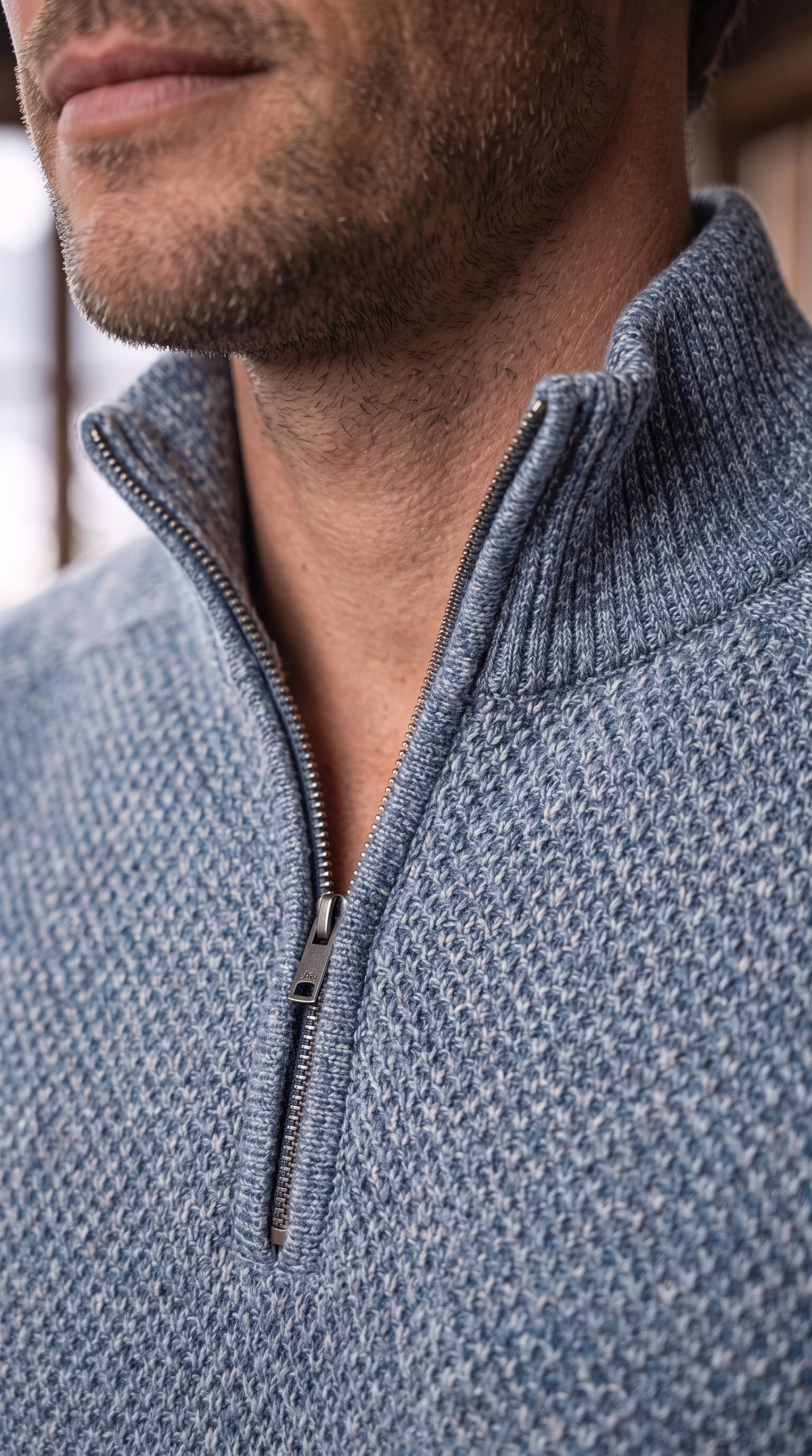 The Essence Knit Sweater with Half Zip (Blue)