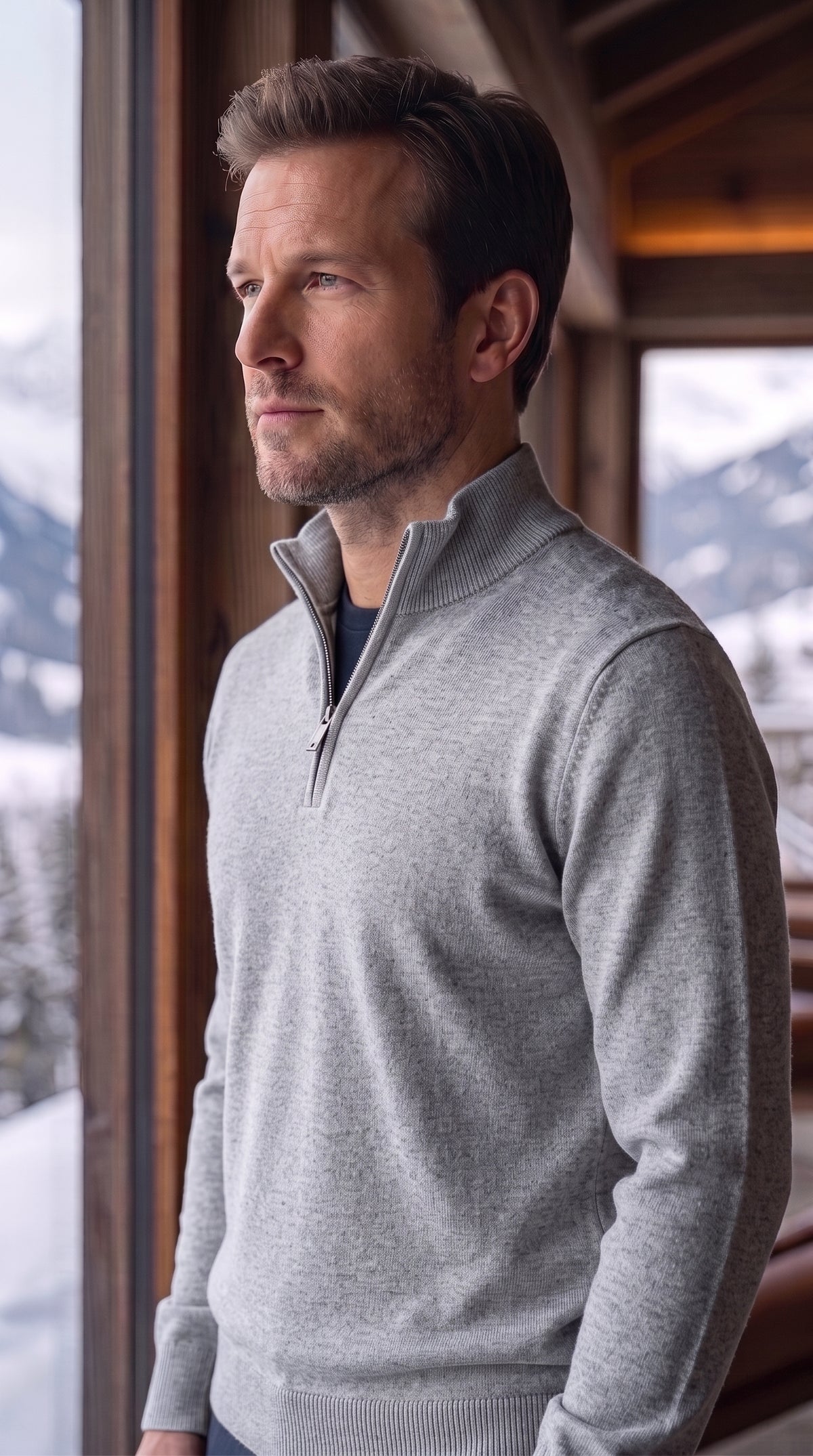 The Essence Cotton Sweater with Half Zip (Monochrome)