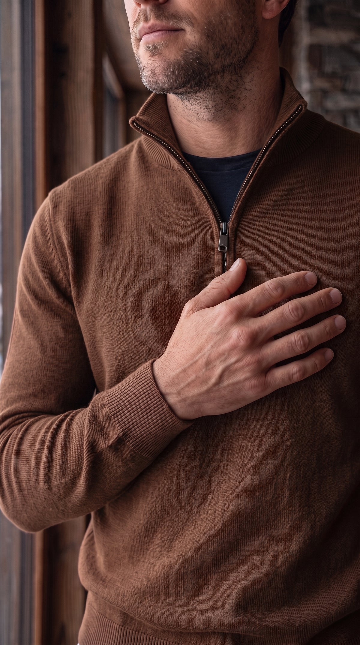 The Essence Cotton Sweater with Half Zip (Browns)