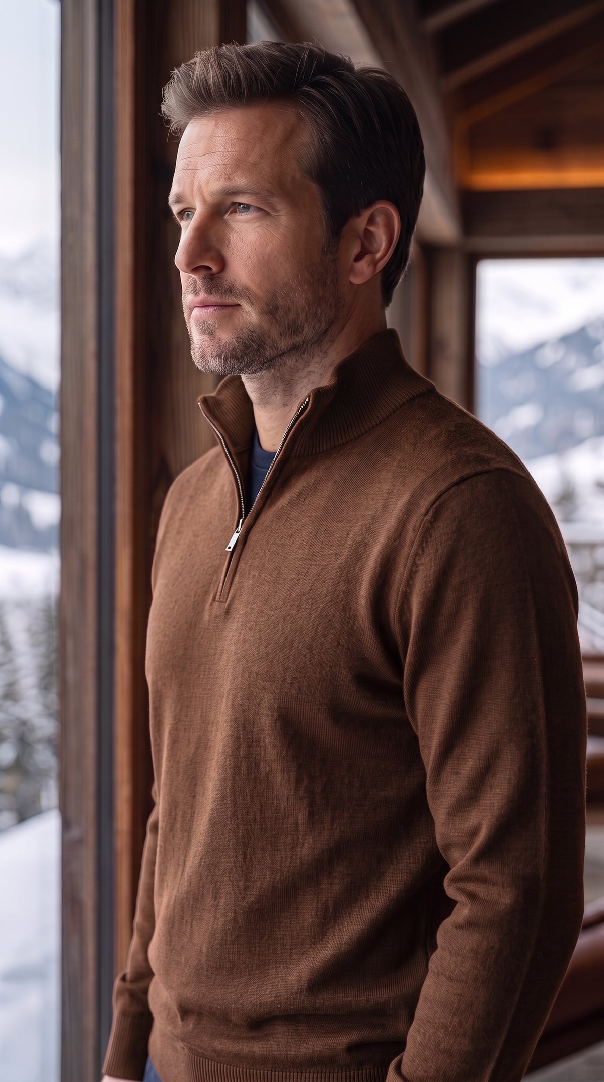 The Essence Cotton Sweater with Half Zip (Browns)