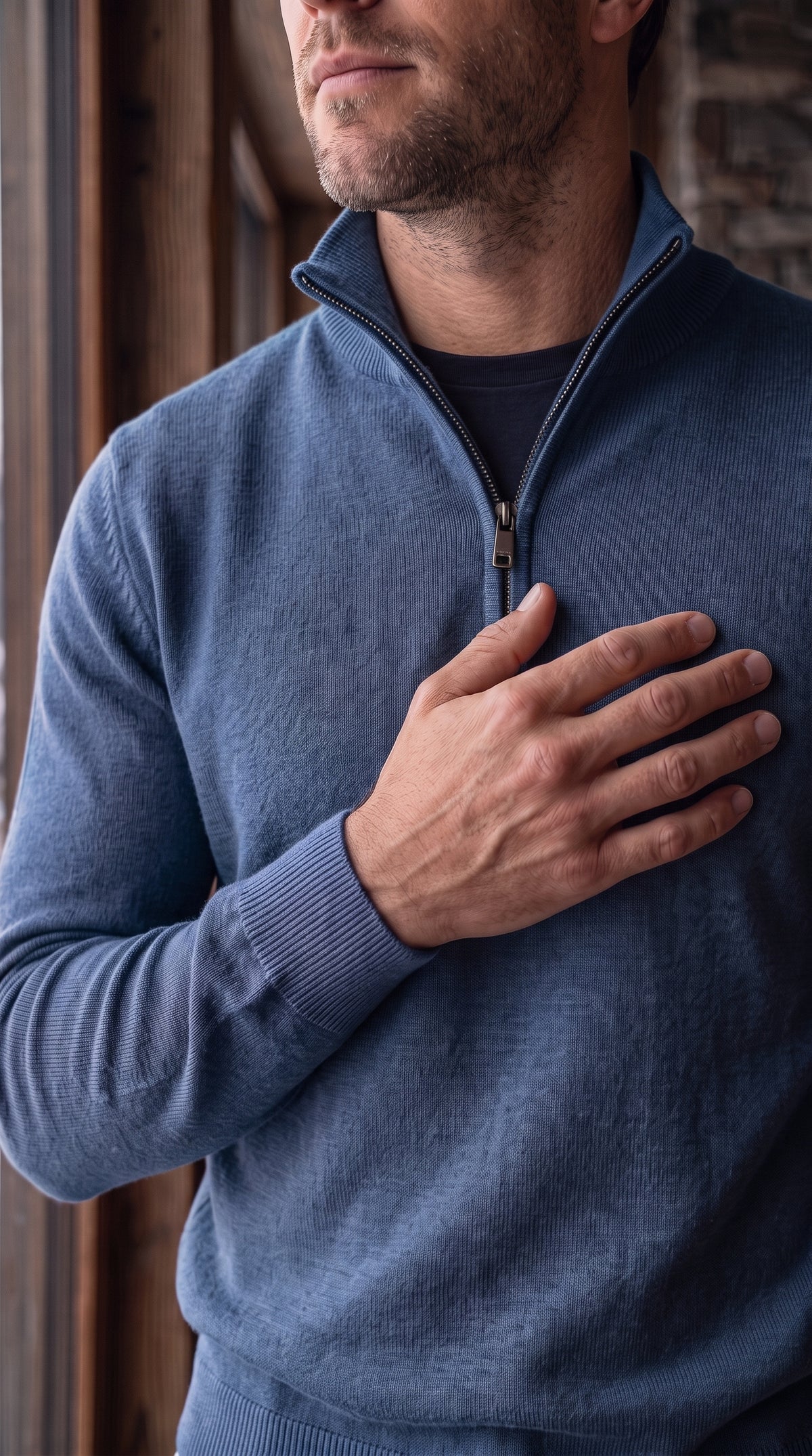 The Essence Cotton Sweater with Half Zip (Blue Colors)