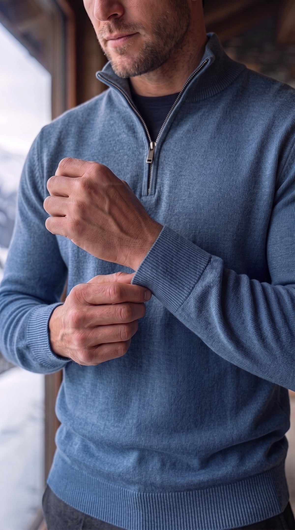 The Essence Cotton Sweater with Half Zip (Blue Colors)