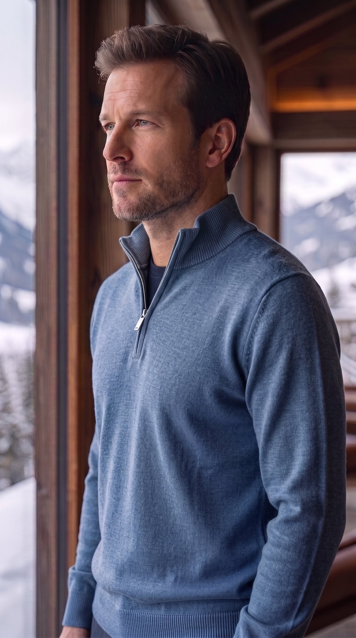 The Essence Cotton Sweater with Half Zip (Blue Colors)