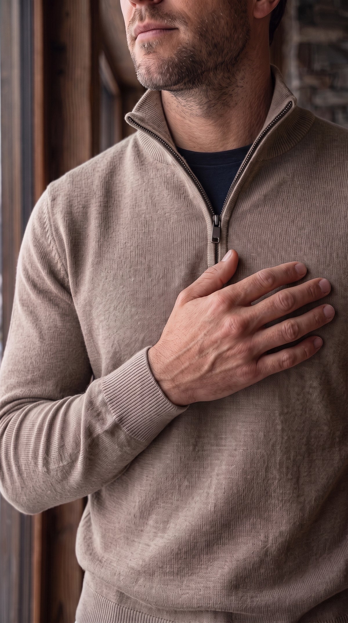 The Essence Cotton Sweater with Half Zip (Browns)