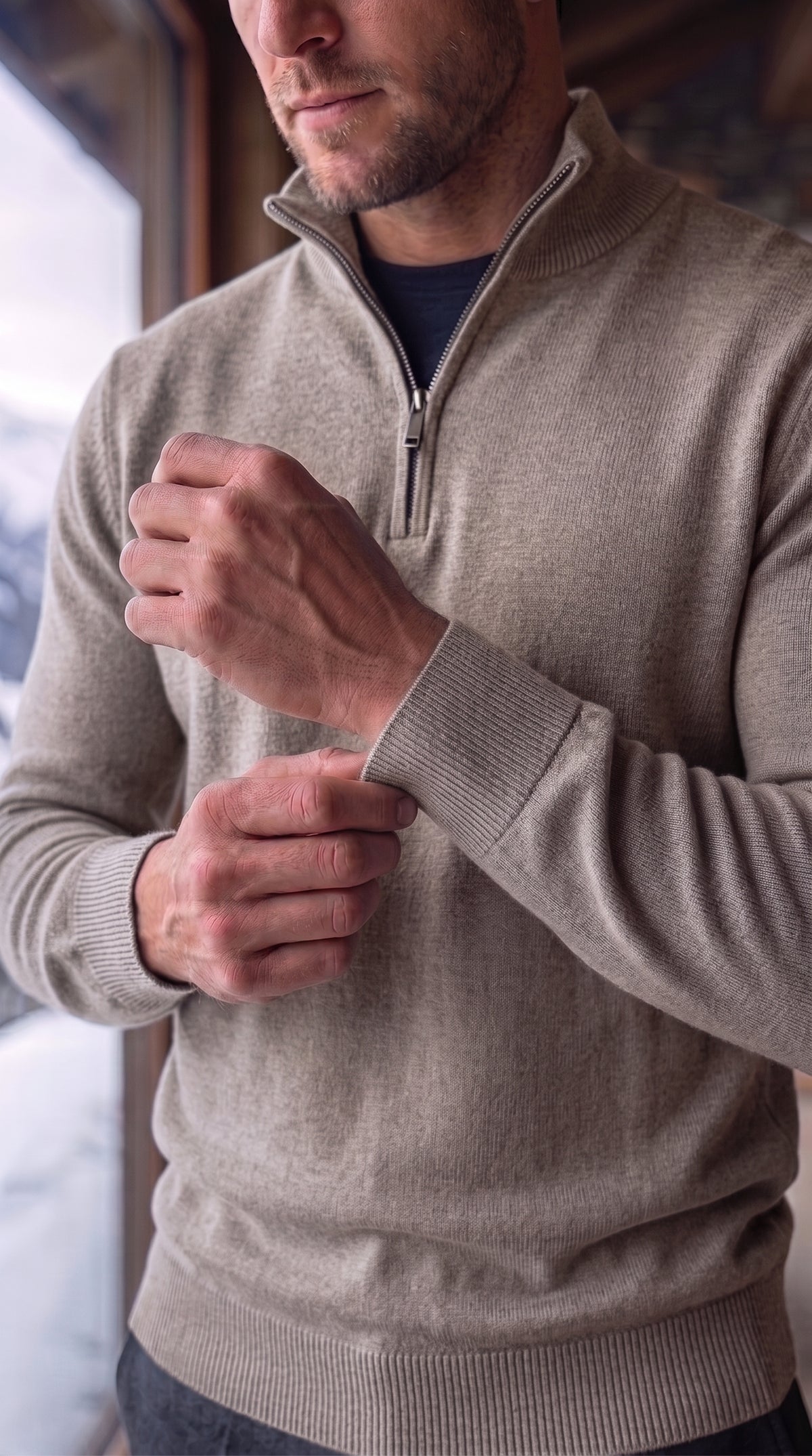 The Essence Cotton Sweater with Half Zip (Browns)