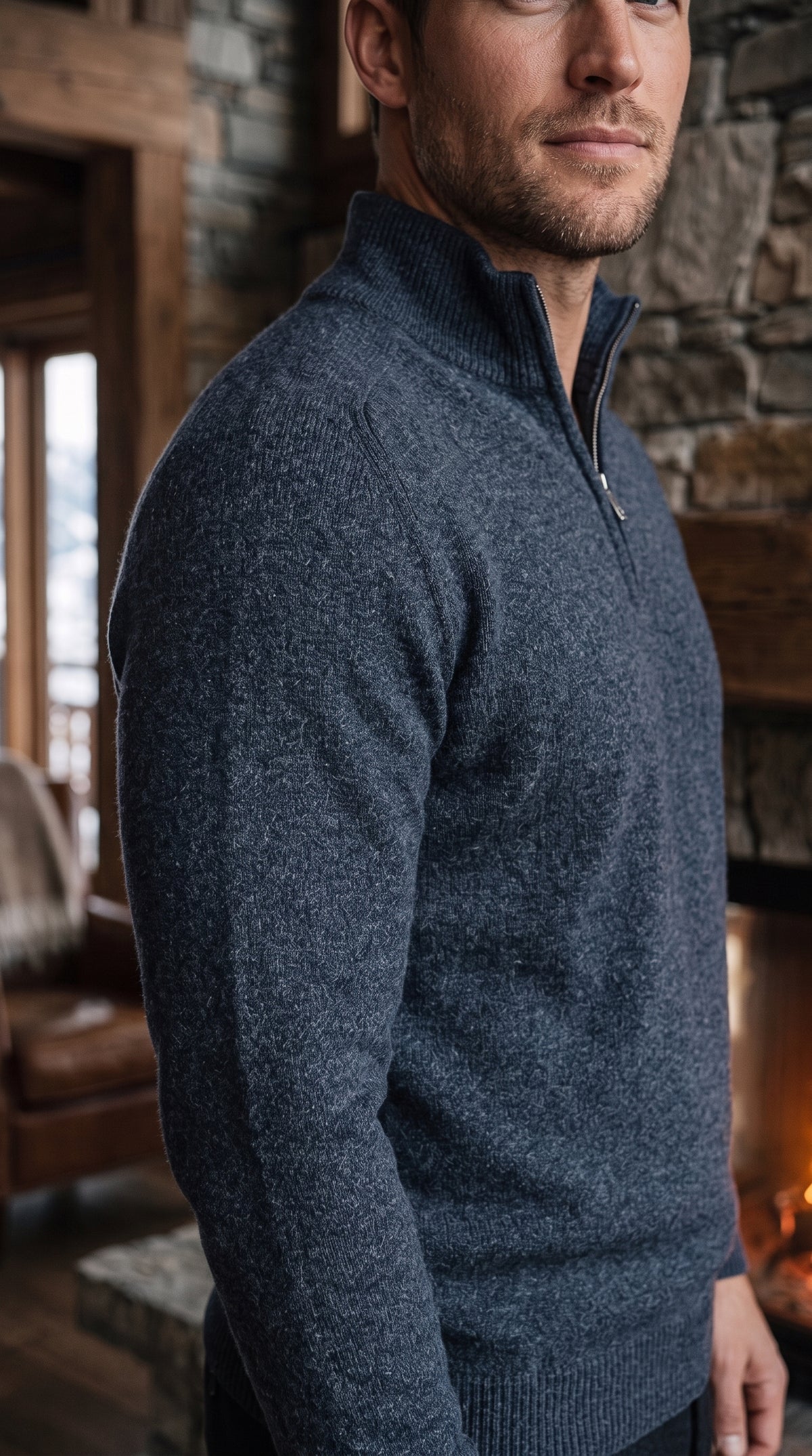 The Essence Cotton Half-Zip Sweater (Blue-Black)