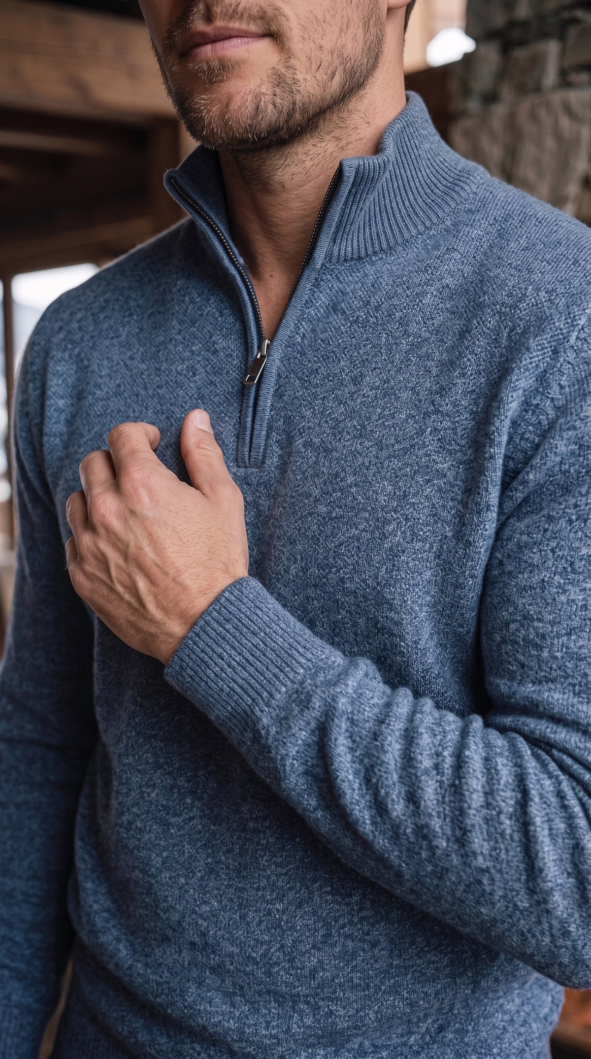 The Essence Cotton Half-Zip Sweater (Blue)