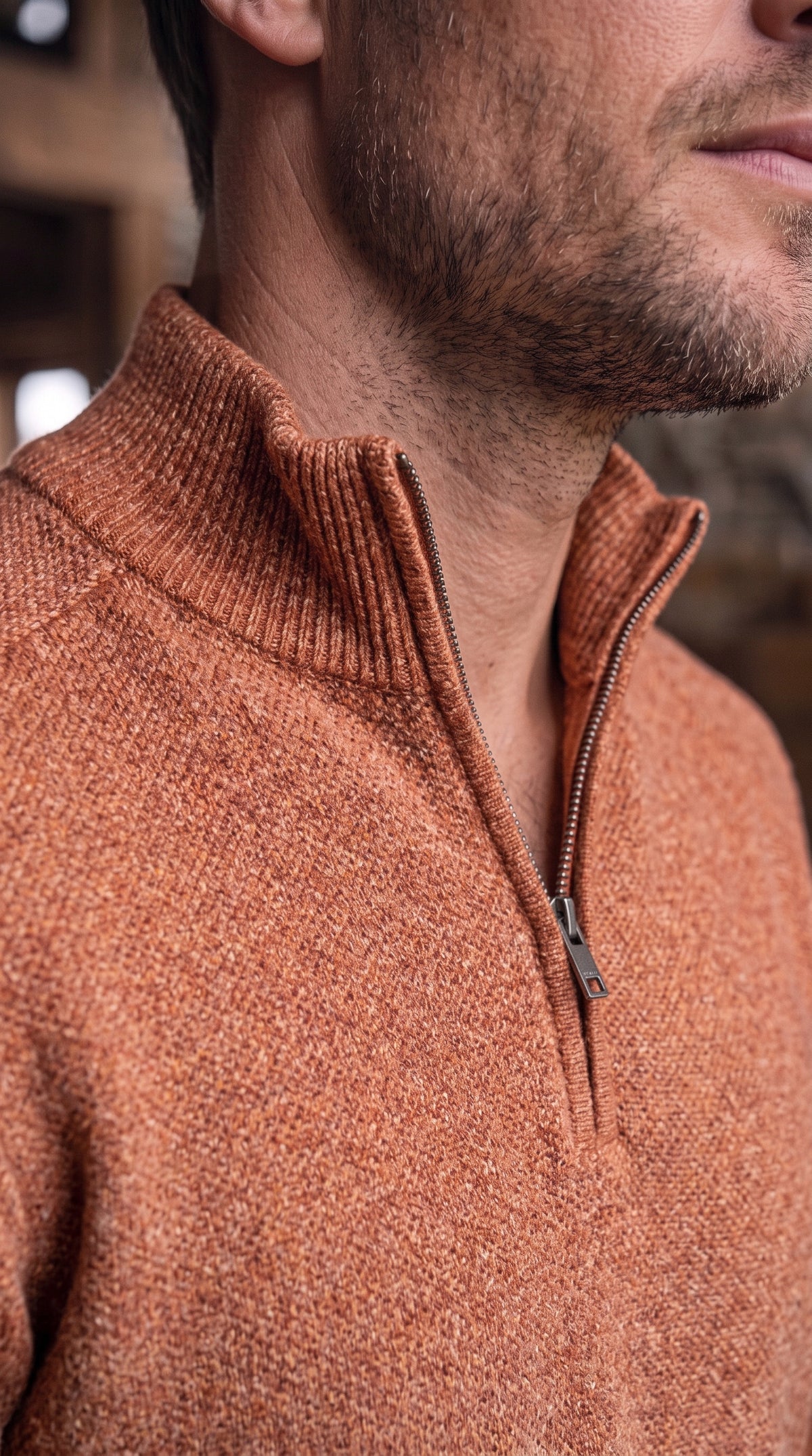 The Essence Cotton Half-Zip Sweater (Brown)