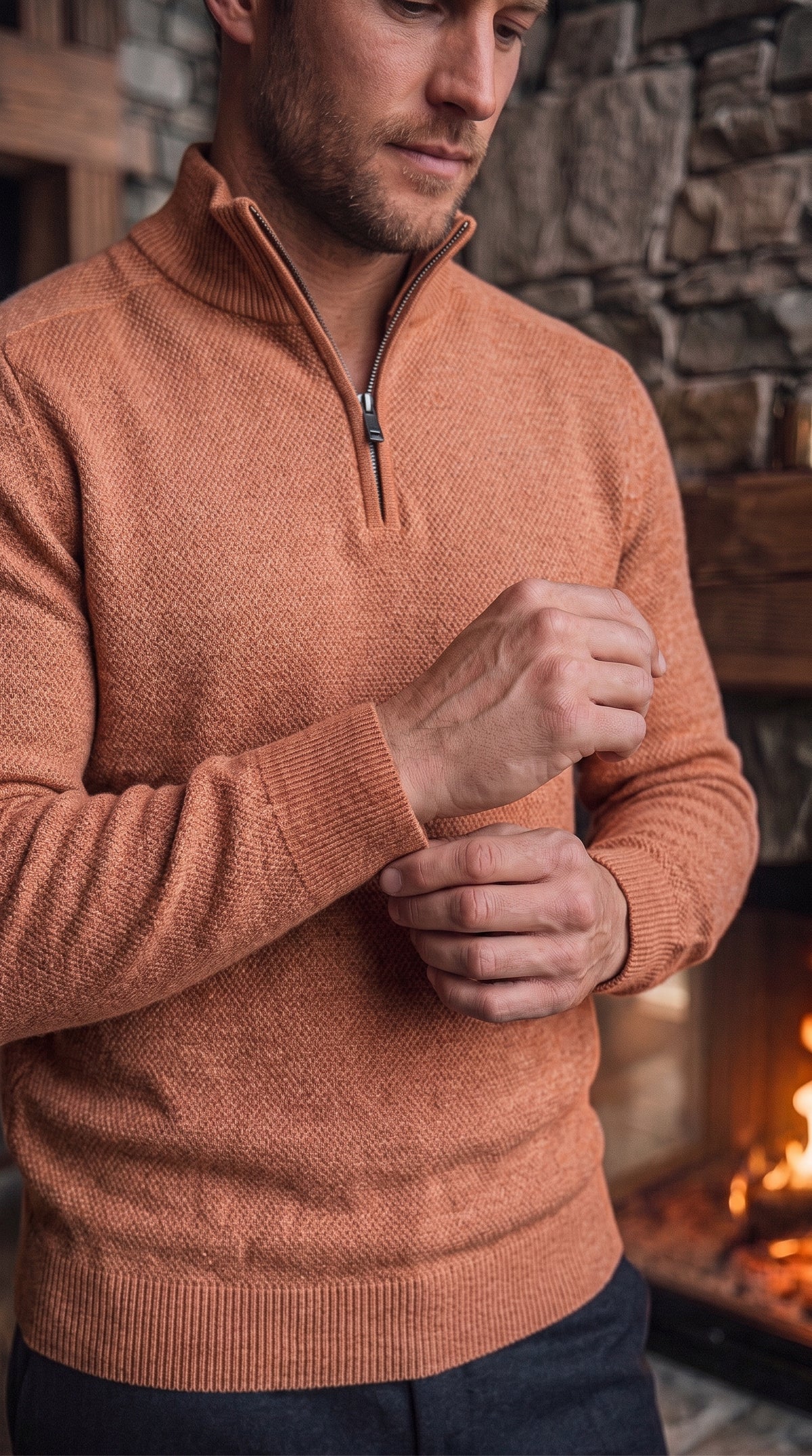 The Essence Cotton Half-Zip Sweater (Brown)