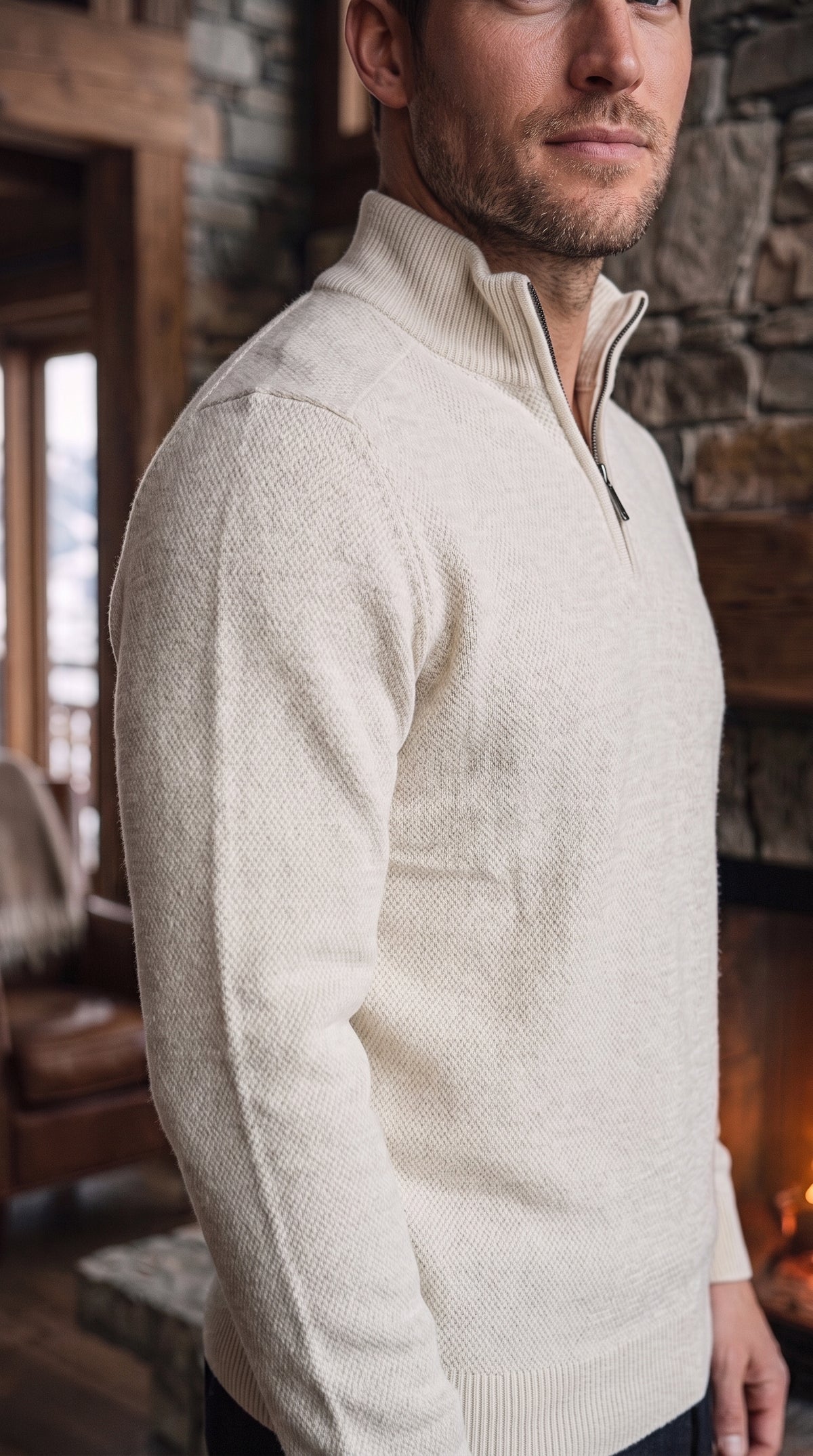 The Essence Cotton Half-Zip Sweater (White Wash)
