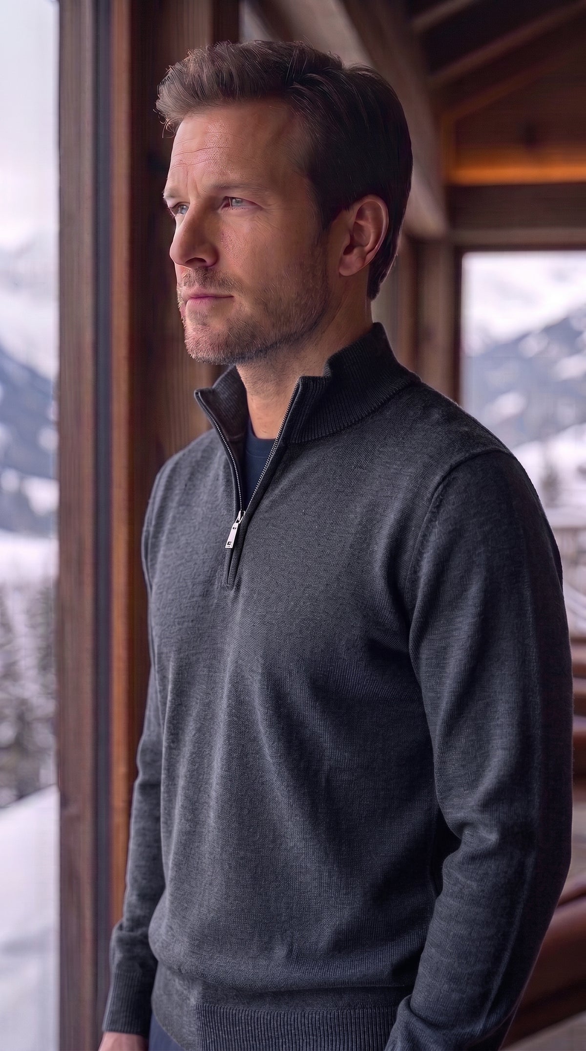 The Essence Cotton Sweater with Half Zip (Monochrome)